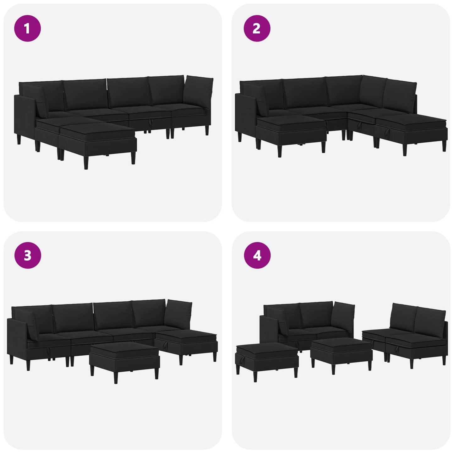 Nappali bútor szett 6 pcs Fekete Szövet