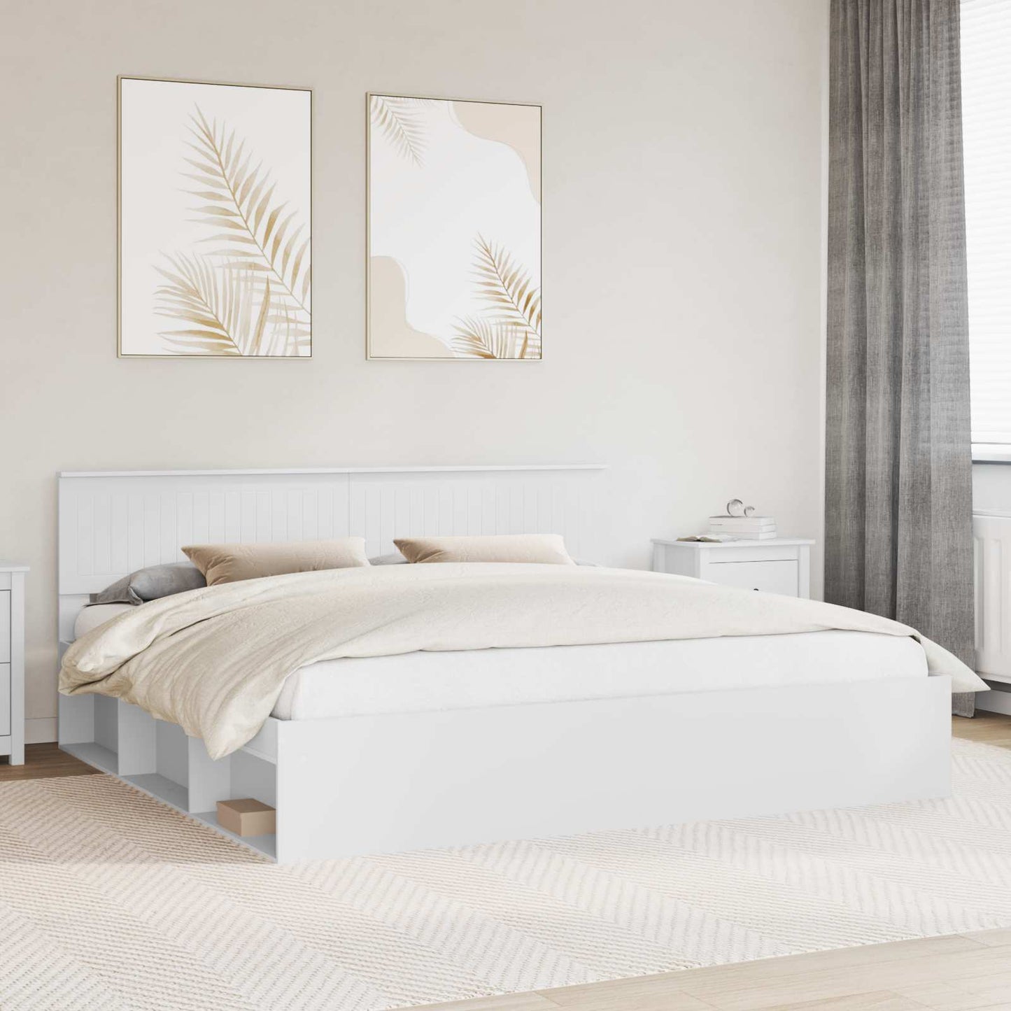 Ágykeret fejtámlával Fehér 200 x 200 cm Tömör fenyőfa