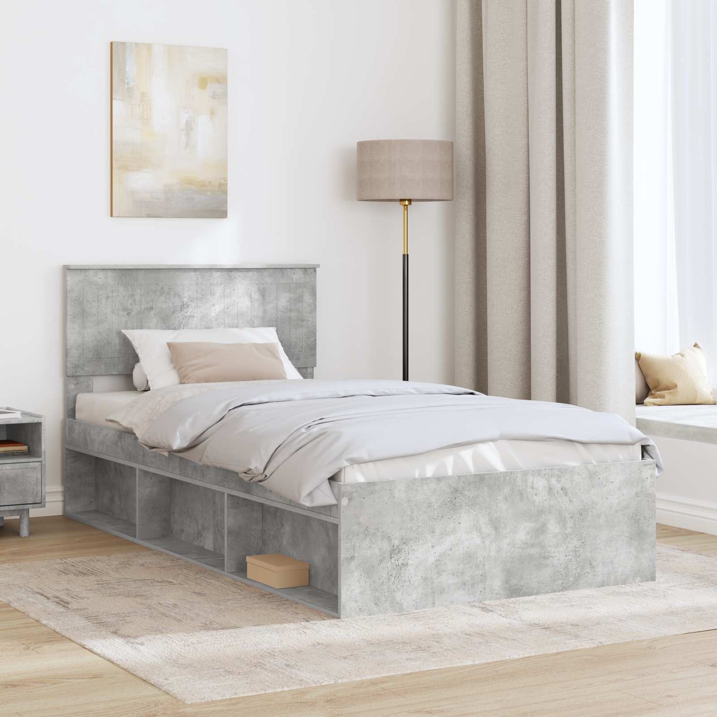 Ágykeret fejtámlával Beton Szürke 100 x 200 cm Tömör fenyőfa