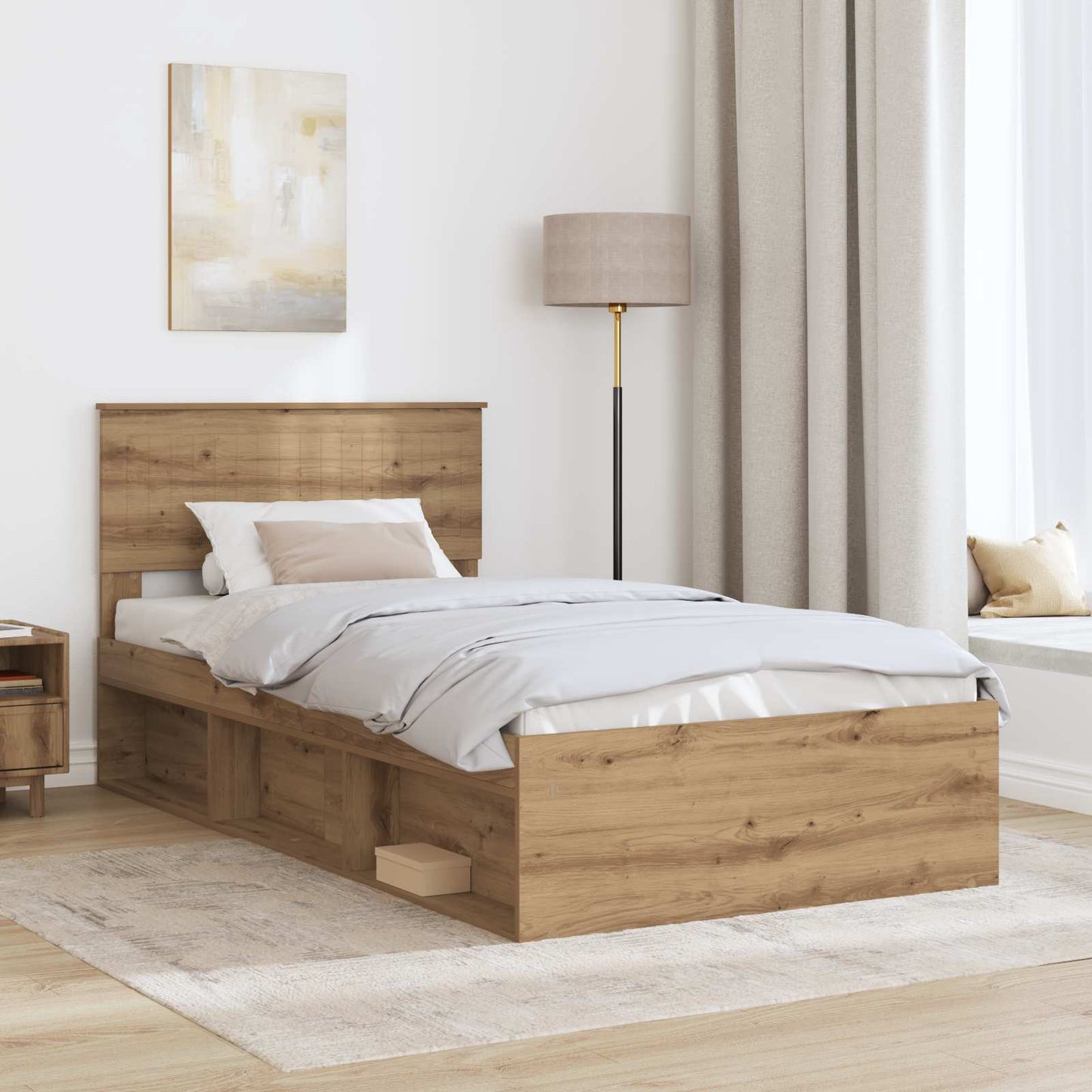 Ágykeret fejtámlával Művészi tölgy 100 x 200 cm Tömör fenyőfa
