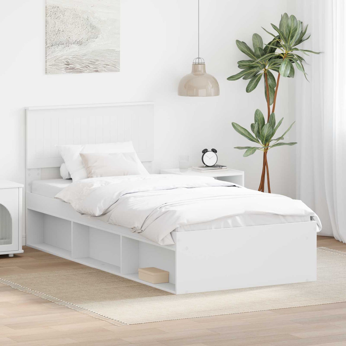 Ágykeret fejtámlával Fehér 90 x 200 cm Tömör fenyőfa