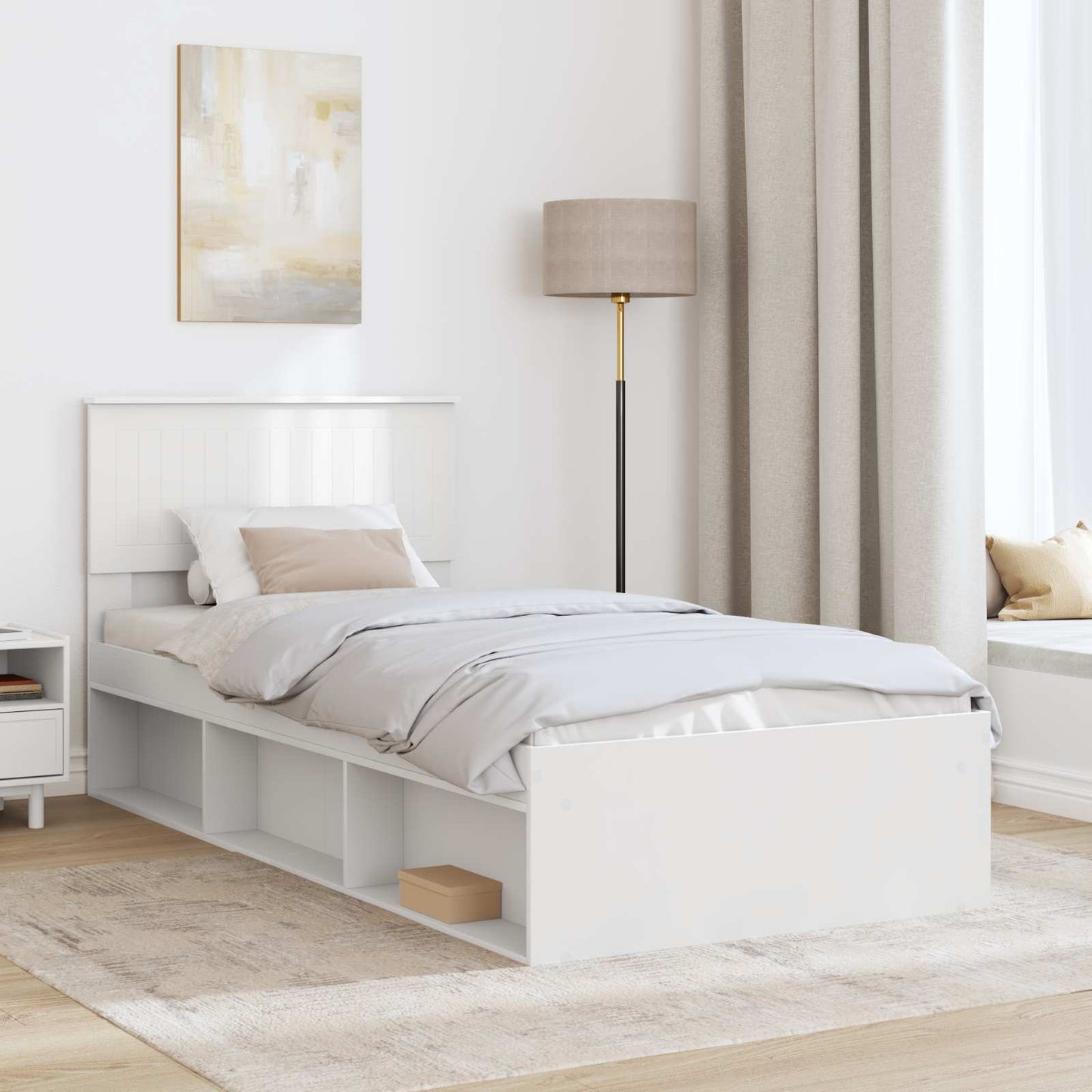 Ágykeret fejtámlával Fehér 90 x 190 cm Tömör fenyőfa