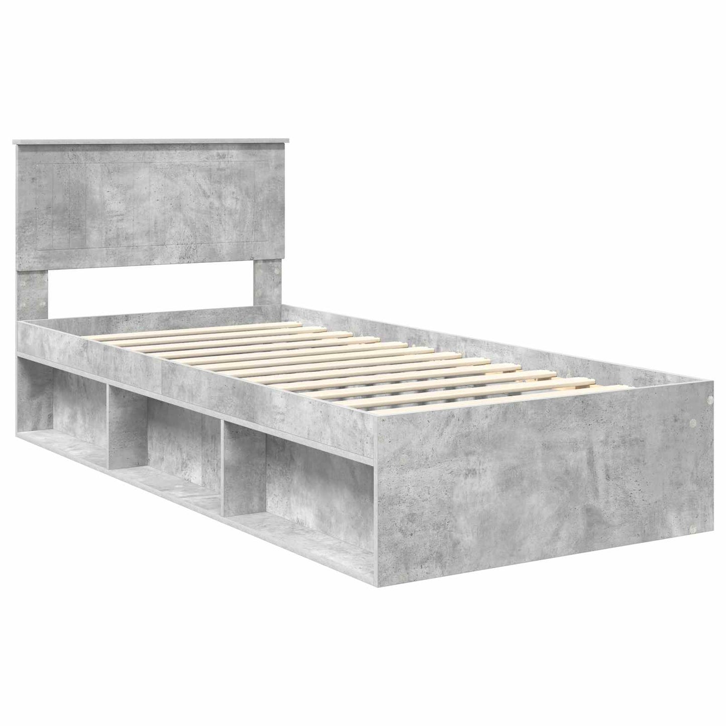 Ágykeret fejtámlával Beton Szürke 90 x 190 cm Tömör fenyőfa