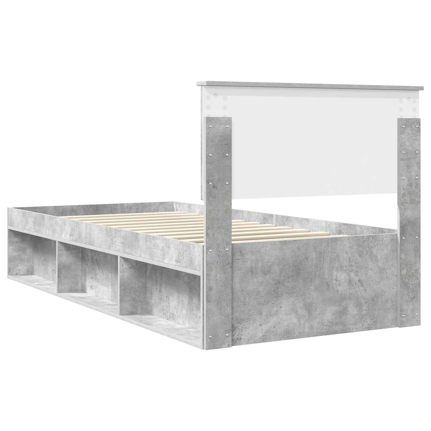 Ágykeret fejtámlával Beton Szürke 90 x 190 cm Tömör fenyőfa