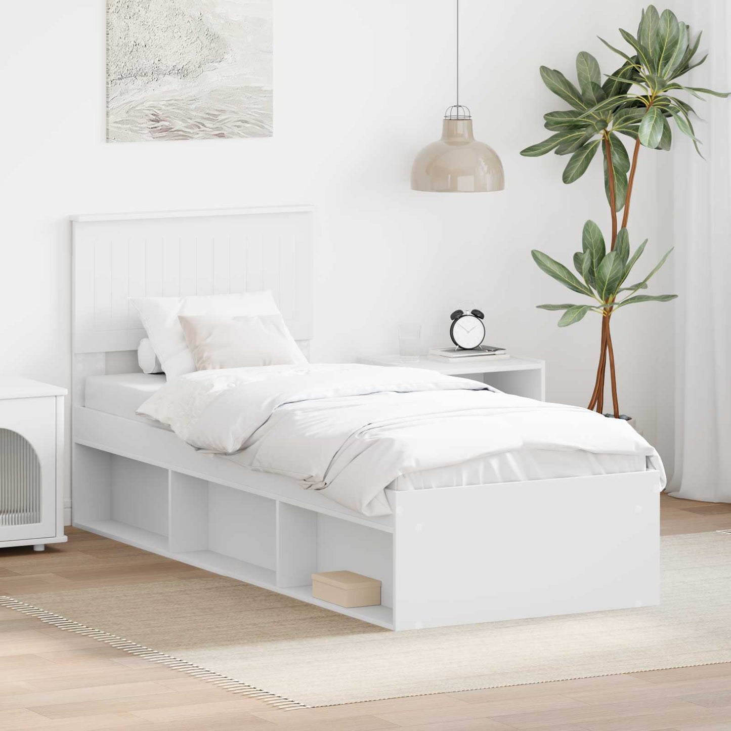 Ágykeret fejtámlával Fehér 75 x 190 cm Tömör fenyőfa