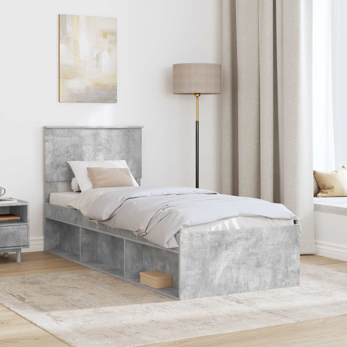 Ágykeret fejtámlával Beton Szürke 75 x 190 cm Tömör fenyőfa