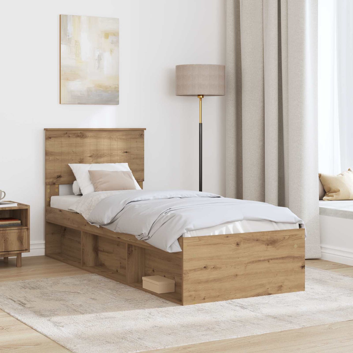 Ágykeret fejtámlával Művészi tölgy 75 x 190 cm Tömör fenyőfa
