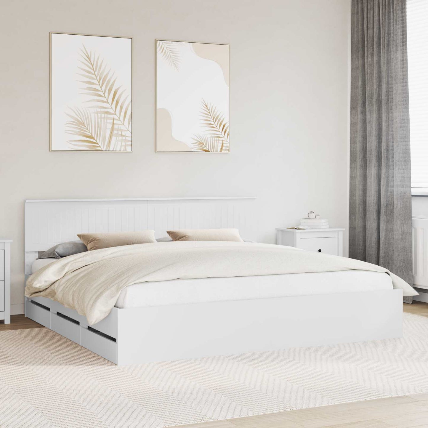 Ágykeret fiókkal fejtámlával Fehér 200 x 200 cm Mérnöki Fa