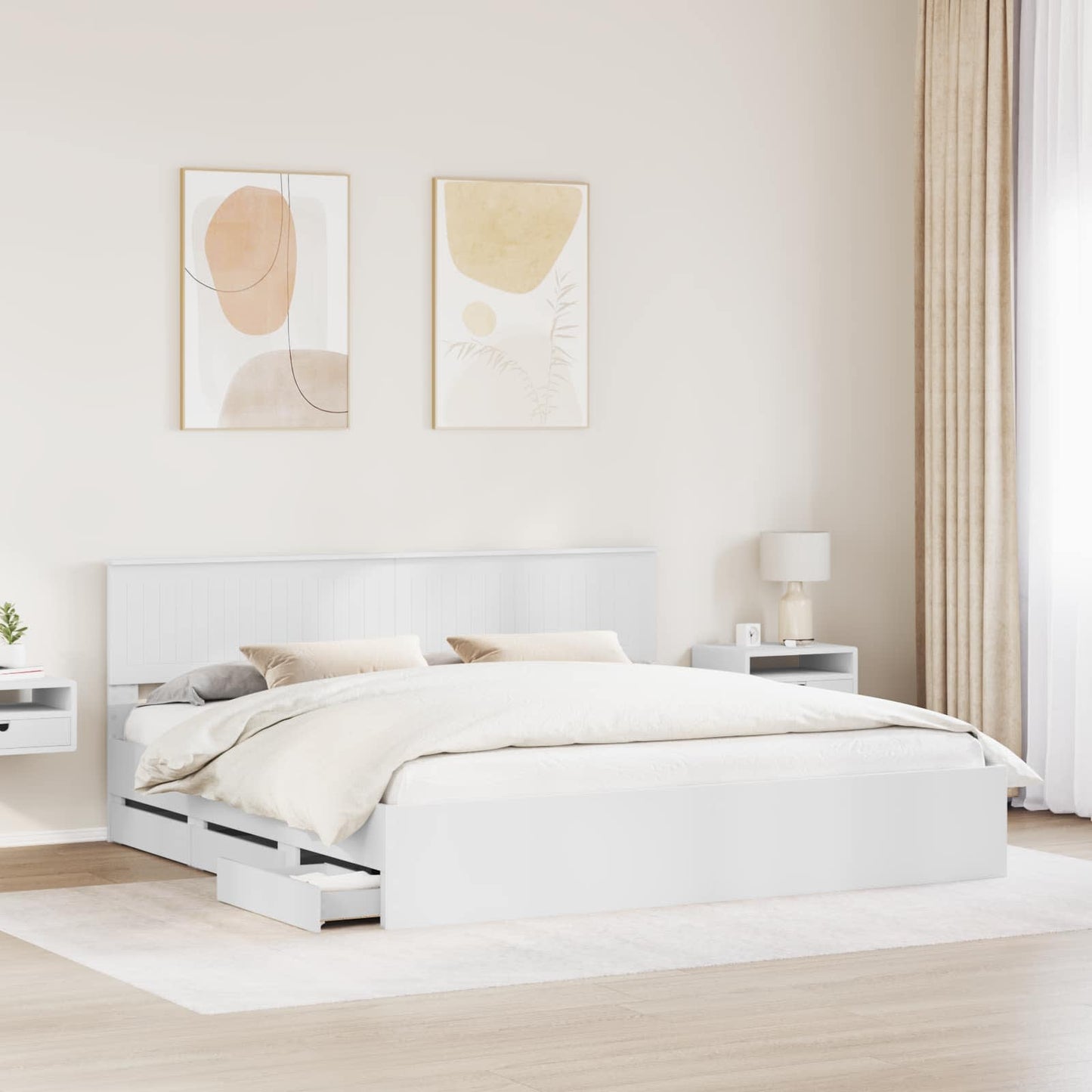 Ágykeret fiókkal fejtámlával Fehér 200 x 200 cm Mérnöki Fa