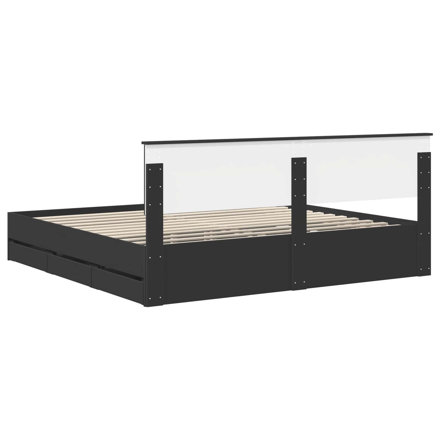 Ágykeret fiókkal fejtámlával Fekete 200 x 200 cm Mérnöki Fa