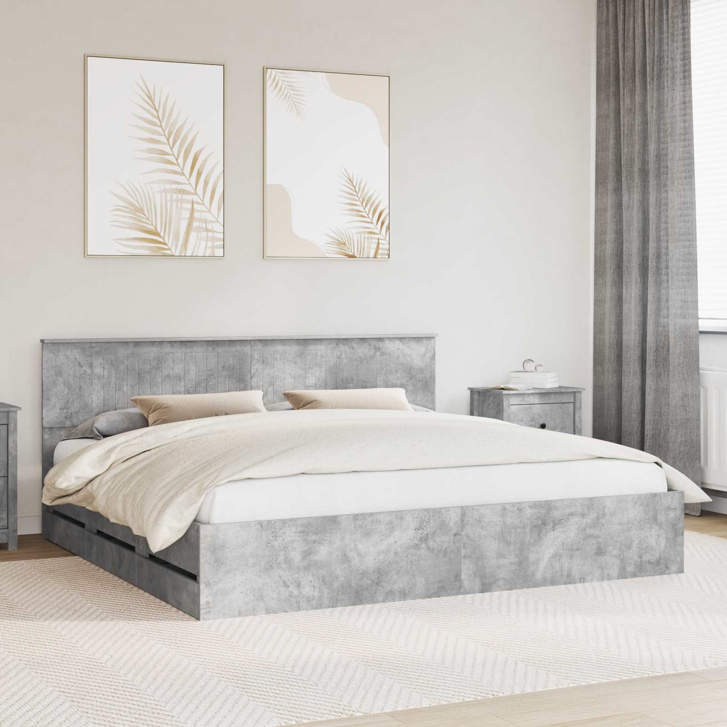 Ágykeret fiókkal tárolóval Beton Szürke 200 x 200 cm Mérnöki Fa