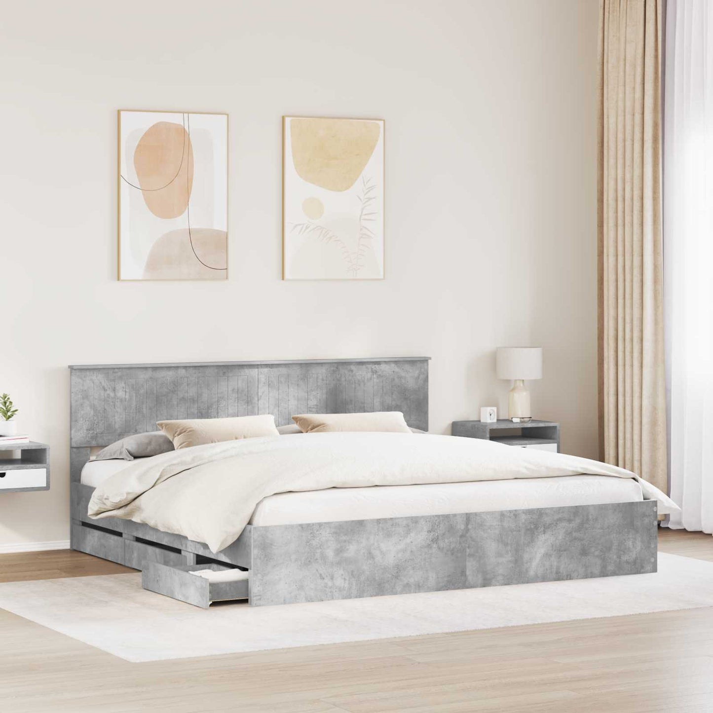 Ágykeret fiókkal tárolóval Beton Szürke 200 x 200 cm Mérnöki Fa