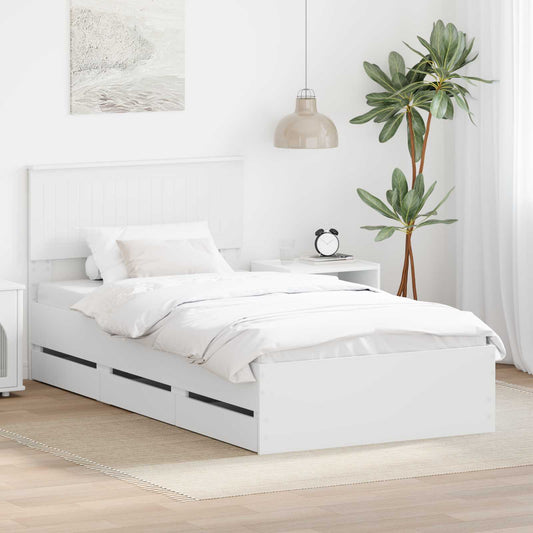 Ágykeret fiókkal fejtámlával Fehér 100 x 200 cm Mérnöki Fa