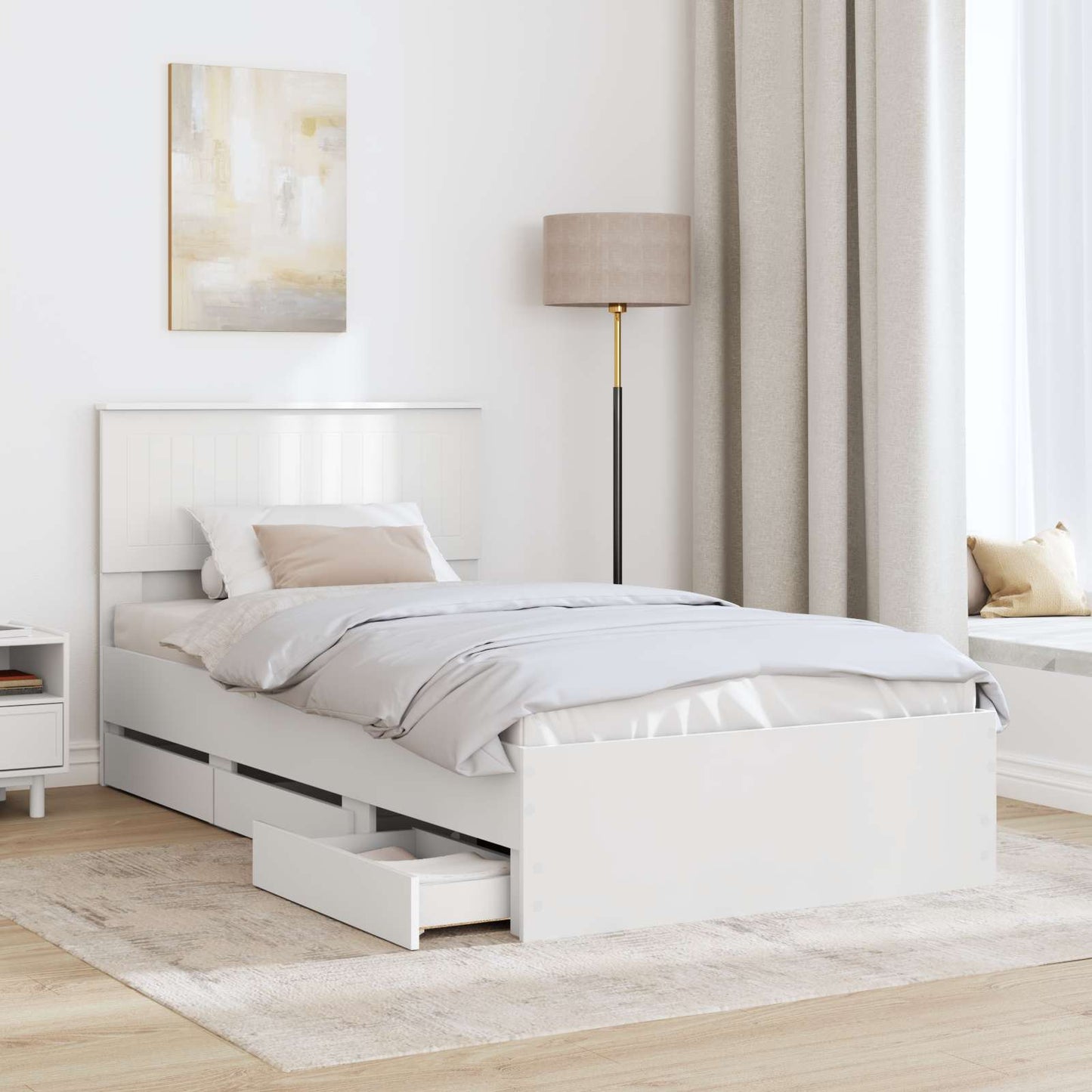 Ágykeret fiókkal fejtámlával Fehér 100 x 200 cm Mérnöki Fa