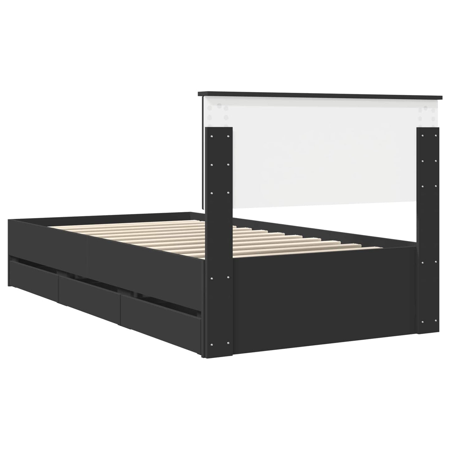 Ágykeret fiókkal fejtámlával Fekete 100 x 200 cm Mérnöki Fa