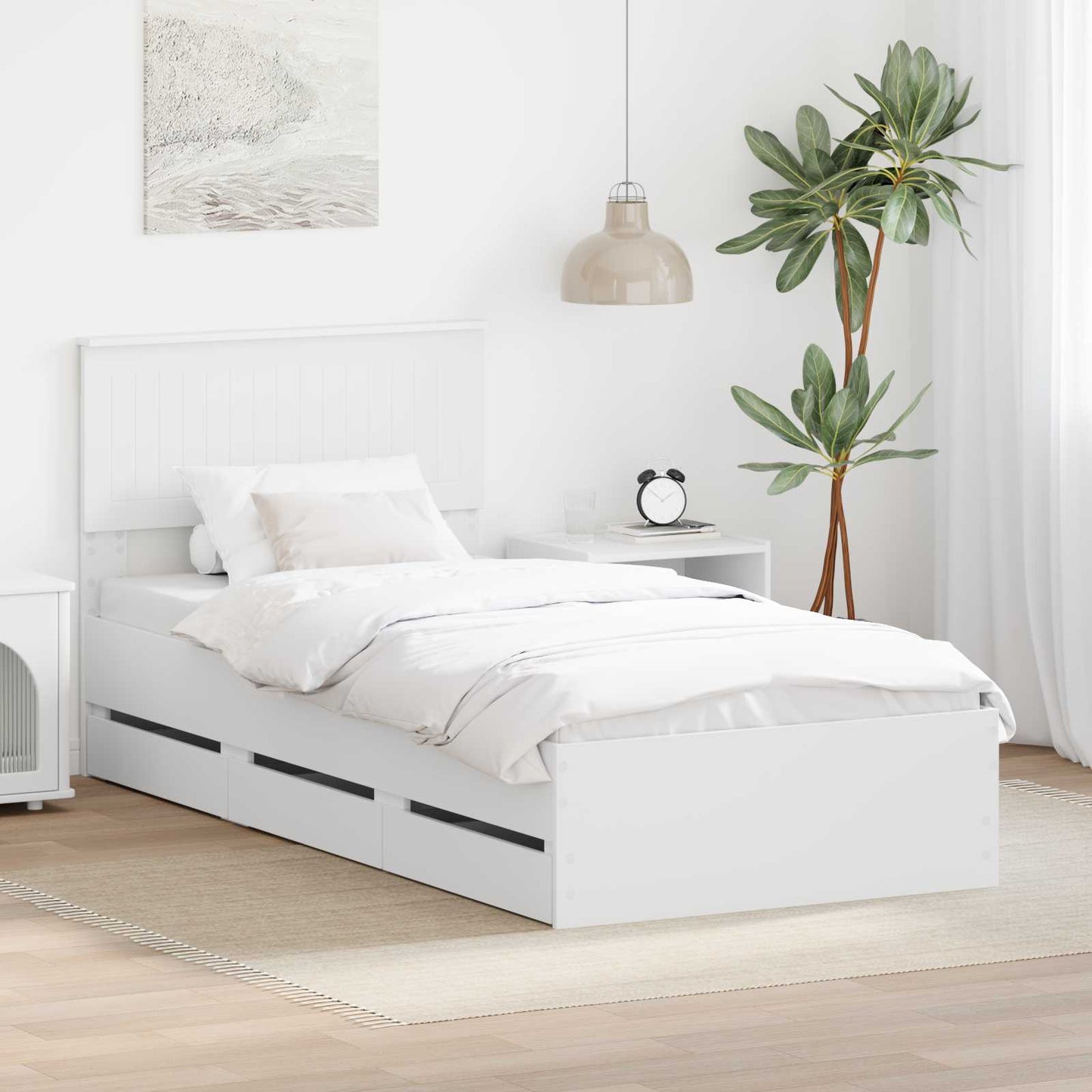 Ágykeret fiókkal fejtámlával Fehér 90 x 200 cm Mérnöki Fa