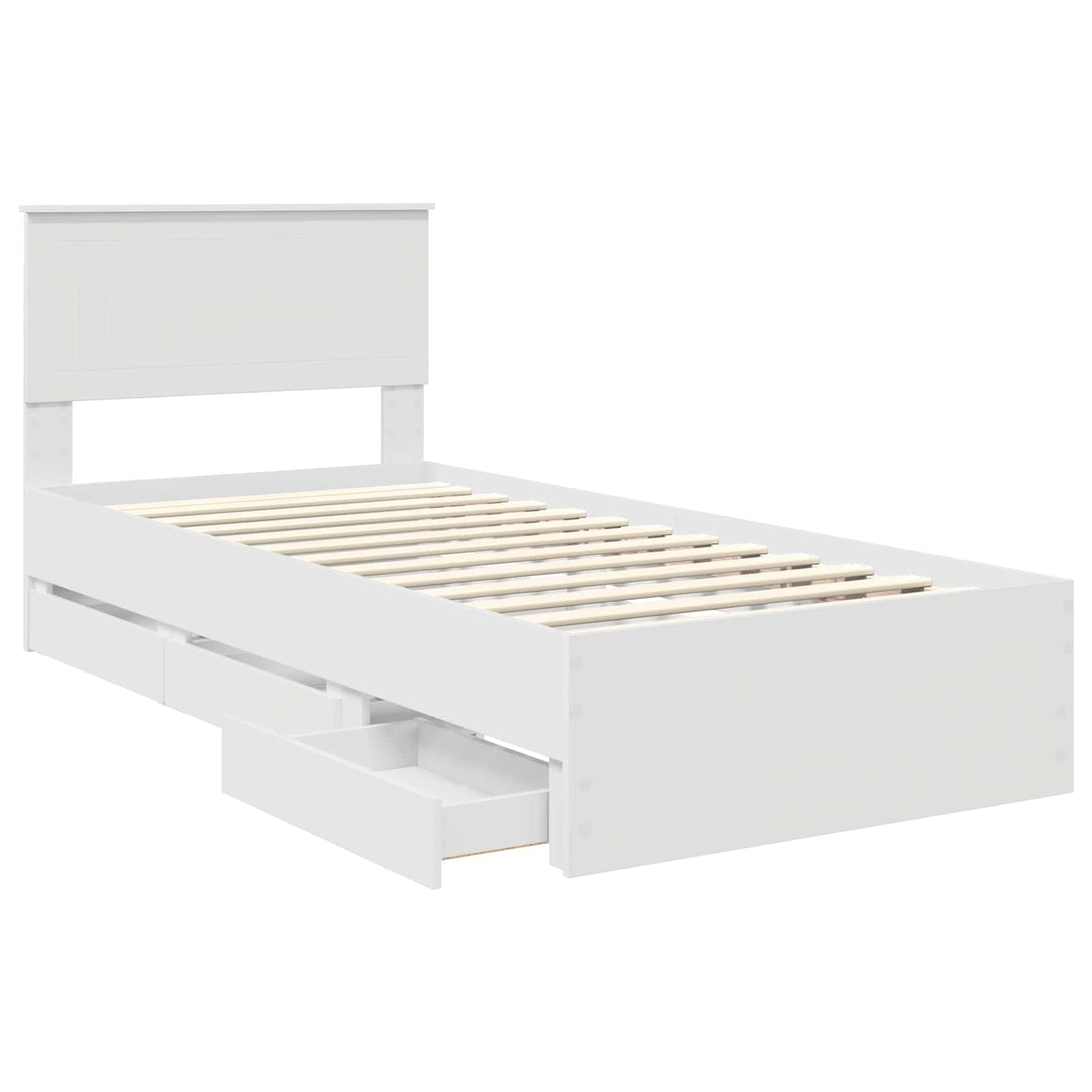 Ágykeret fiókkal fejtámlával Fehér 90 x 200 cm Mérnöki Fa
