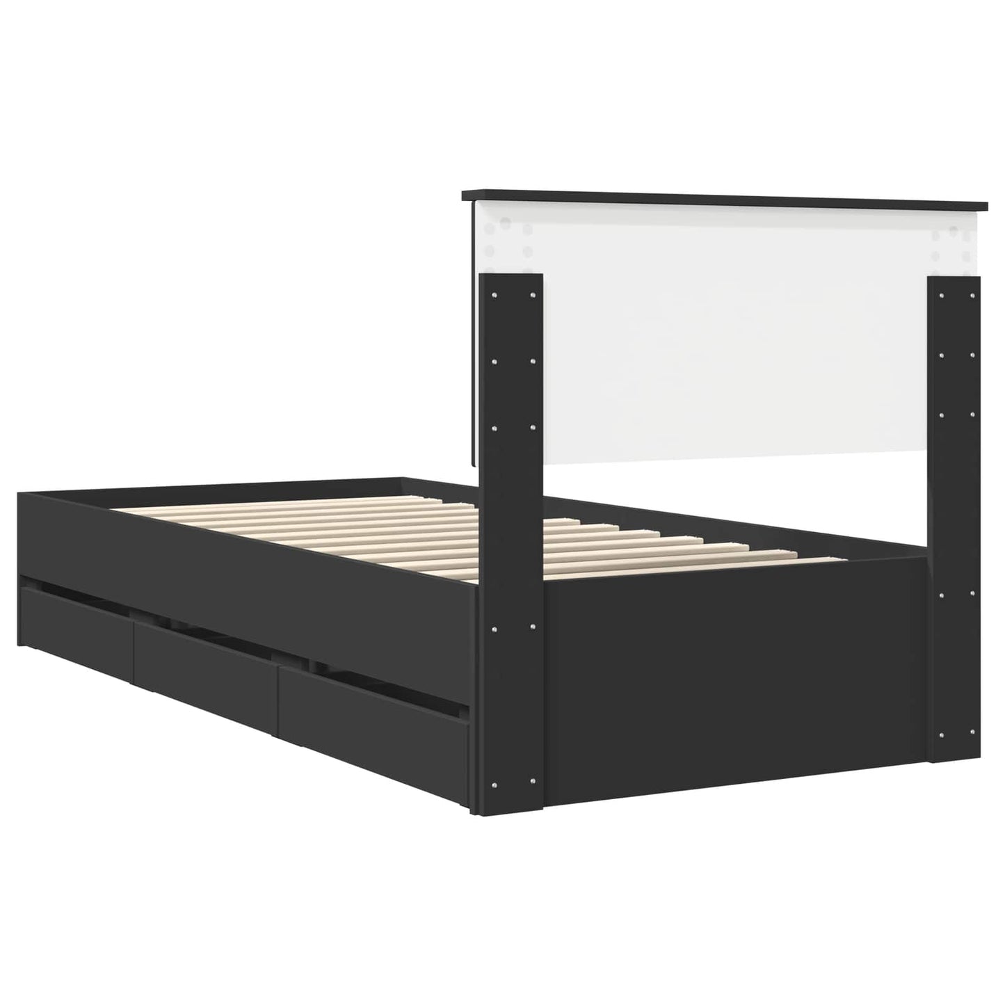 Ágykeret fiókkal fejtámlával Fekete 90 x 200 cm Mérnöki Fa