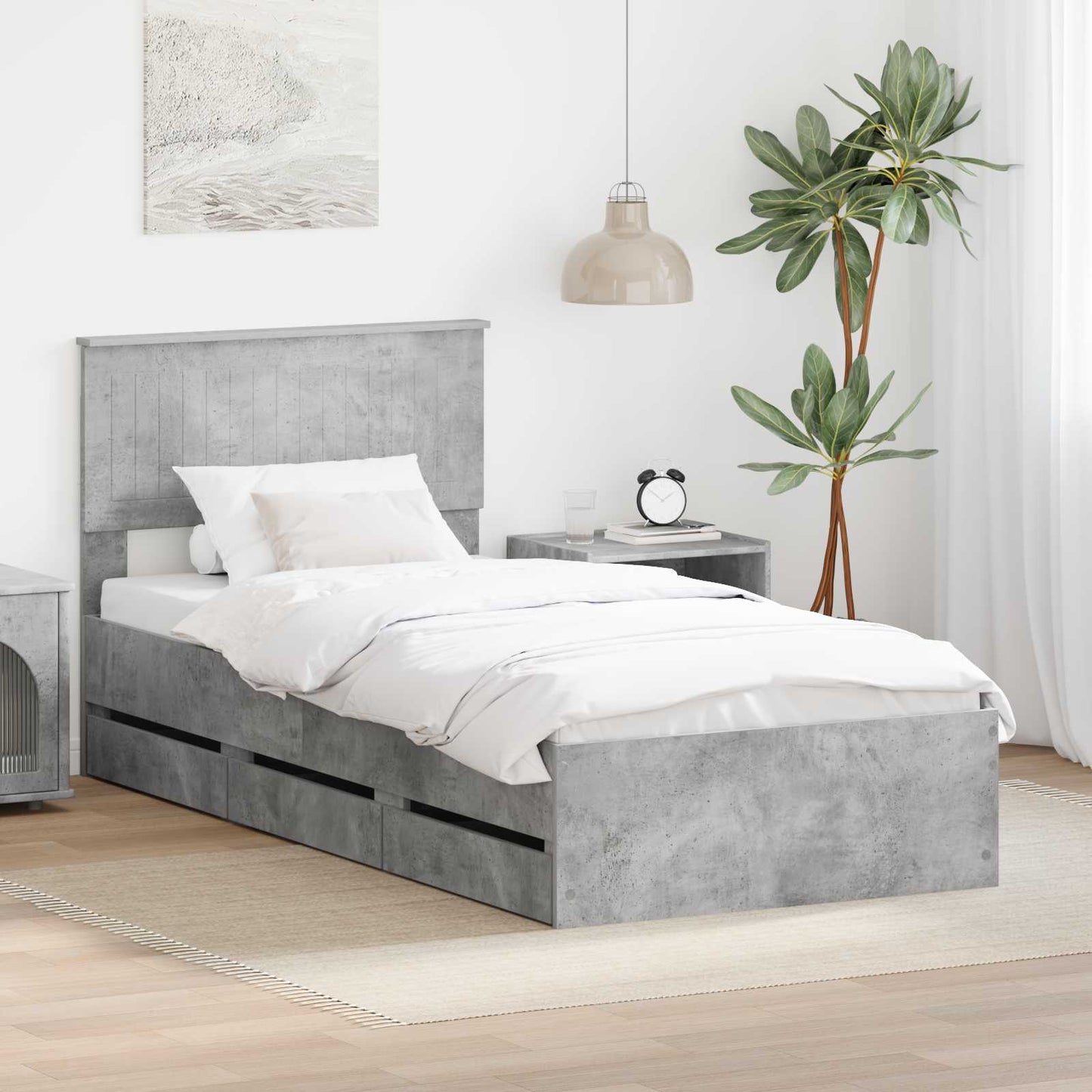 Ágykeret fiókkal tárolóval Beton Szürke 90 x 200 cm Mérnöki Fa