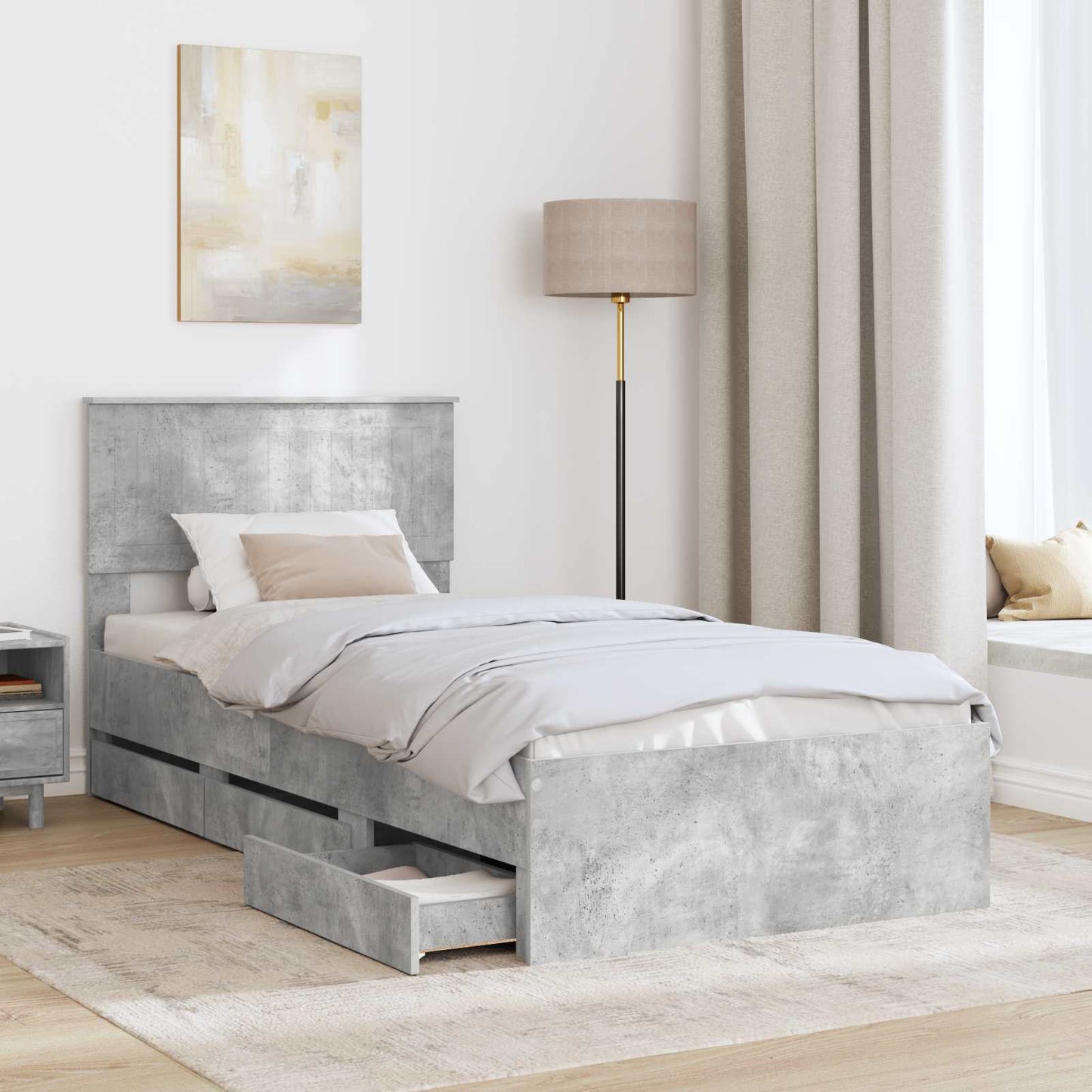 Ágykeret fiókkal tárolóval Beton Szürke 90 x 200 cm Mérnöki Fa