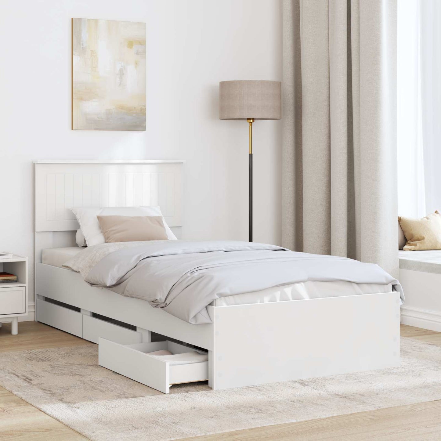 Ágykeret fiókkal fejtámlával Fehér 90 x 190 cm Mérnöki Fa