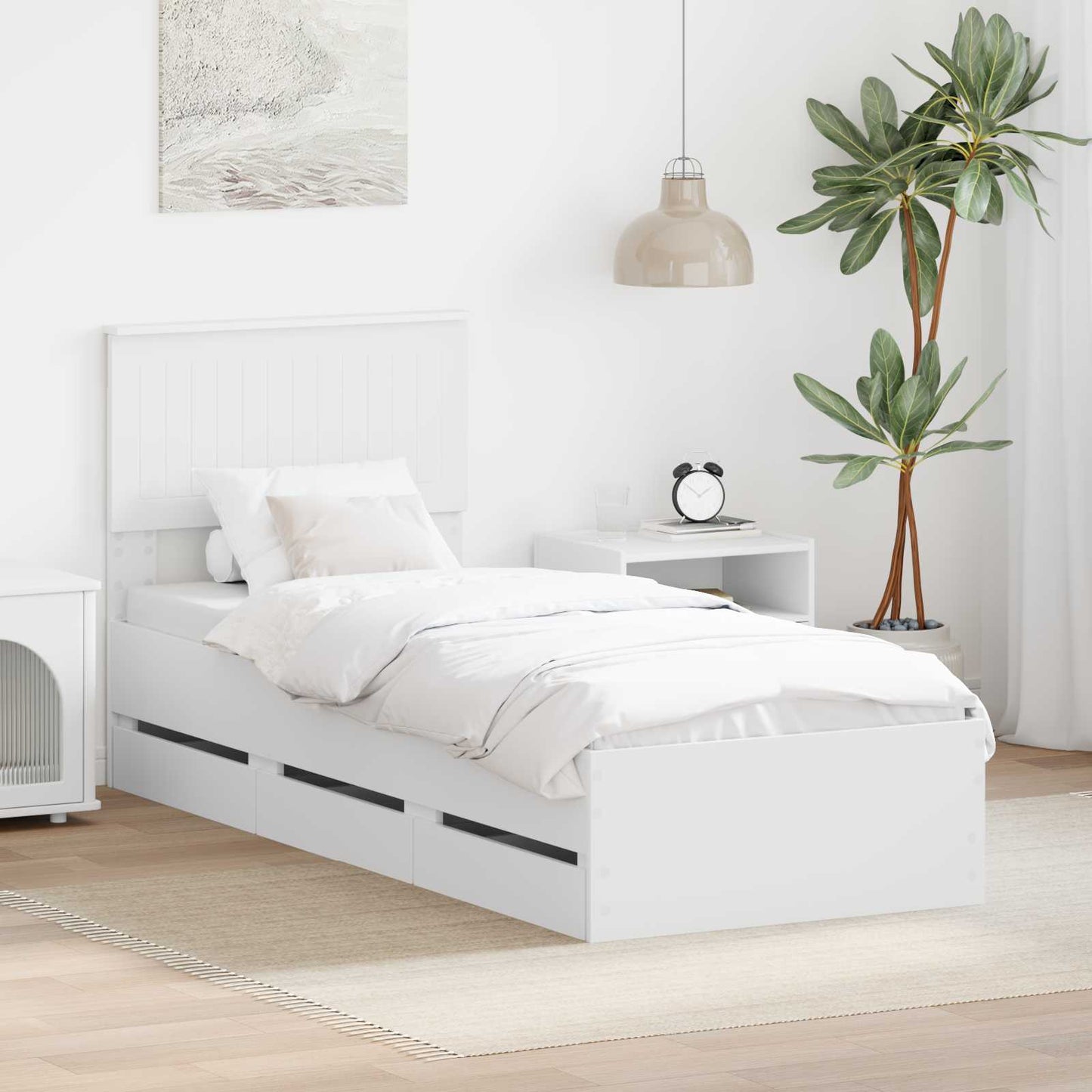 Ágykeret fiókkal fejtámlával Fehér 75 x 190 cm Mérnöki Fa