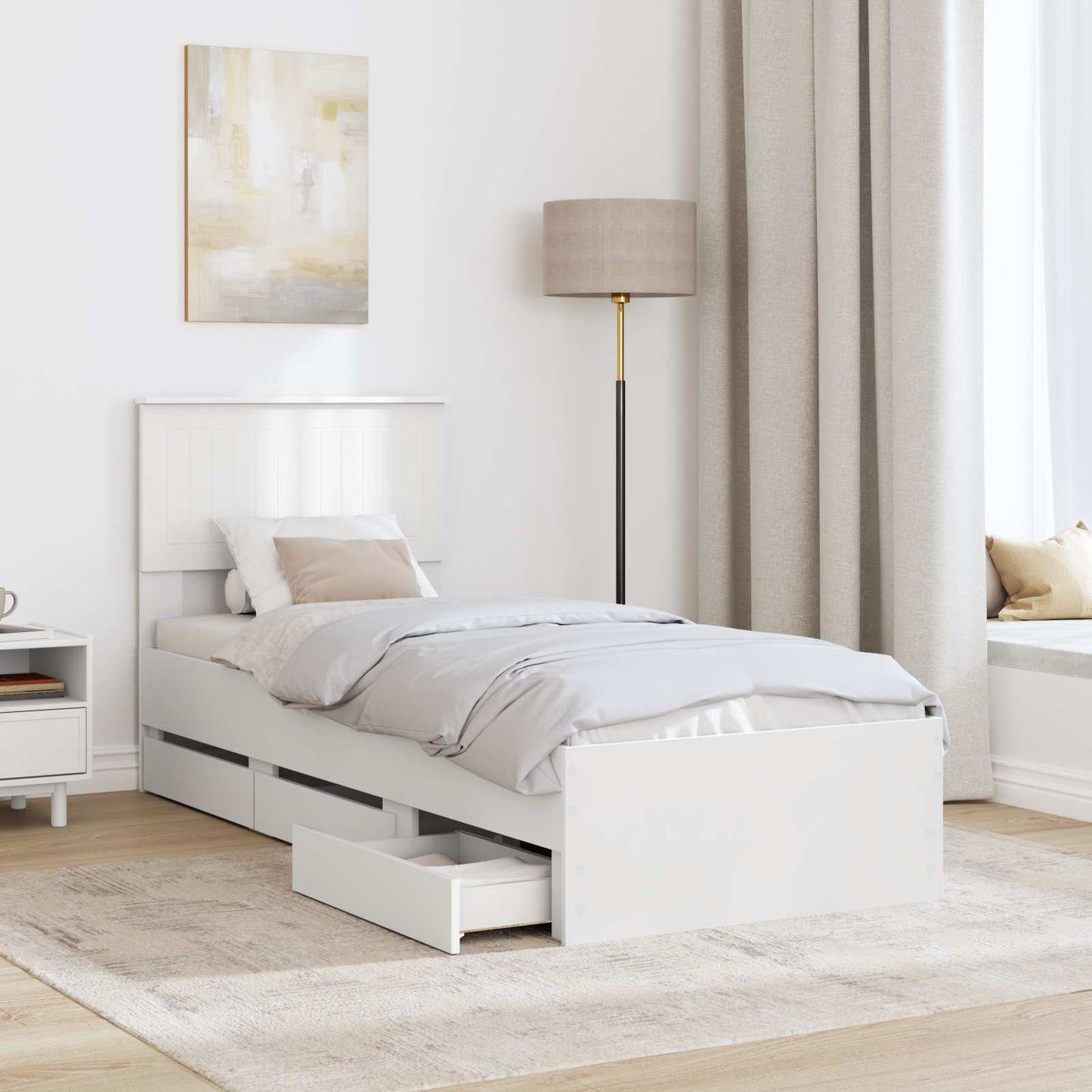 Ágykeret fiókkal fejtámlával Fehér 75 x 190 cm Mérnöki Fa