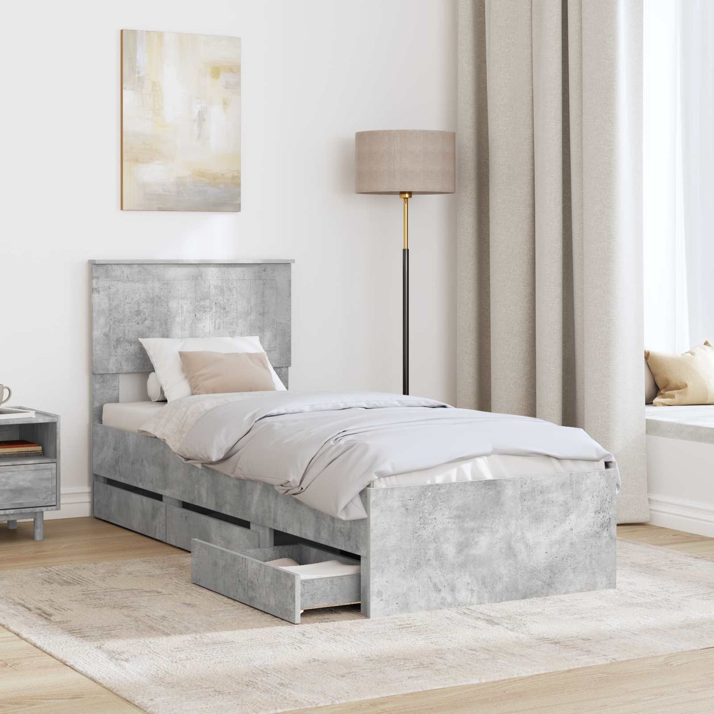 Ágykeret fiókkal tárolóval Beton Szürke 75 x 190 cm Mérnöki Fa