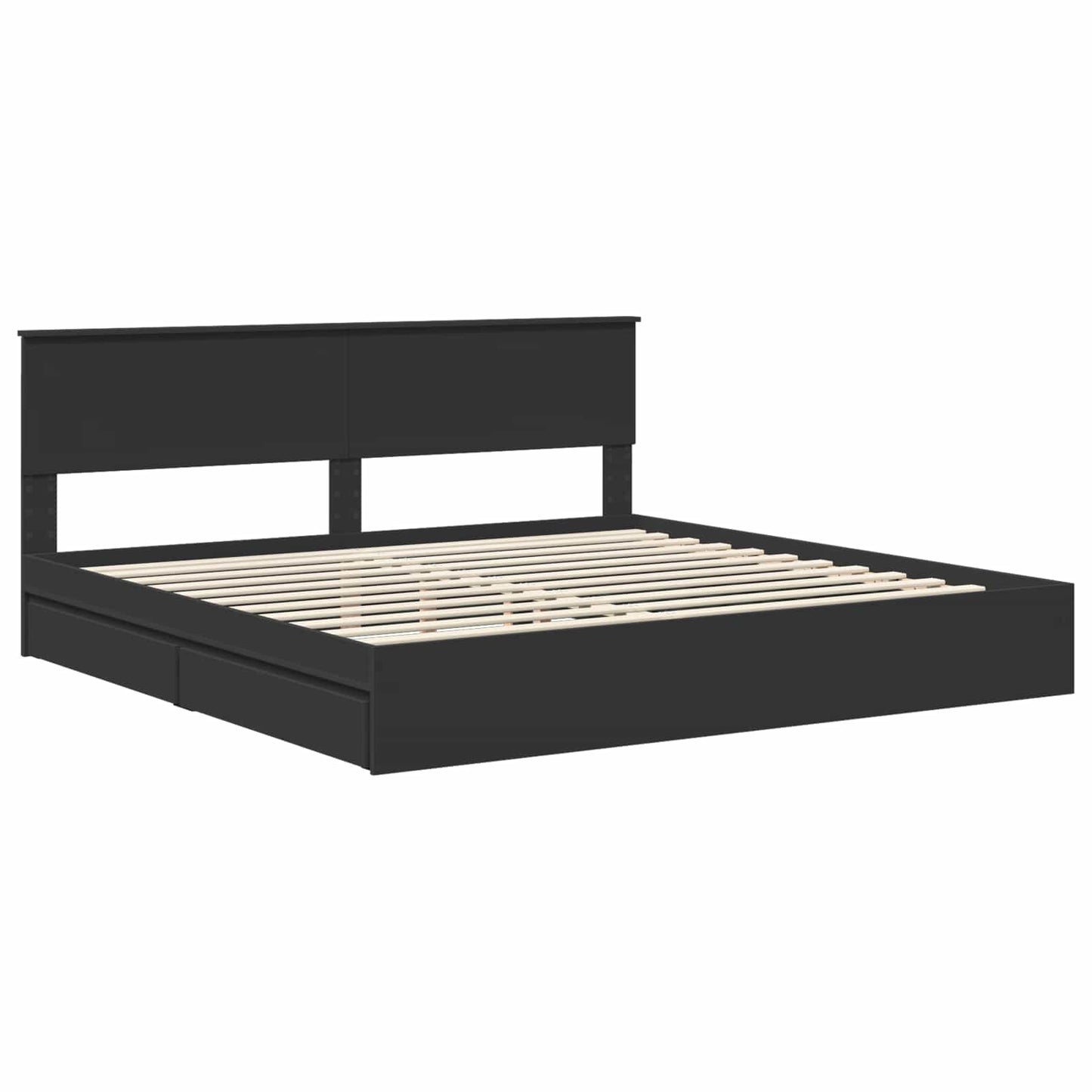 Tárolós Ágy fiókkal fejtámlával Fekete 200 x 200 cm Szerelt Fa