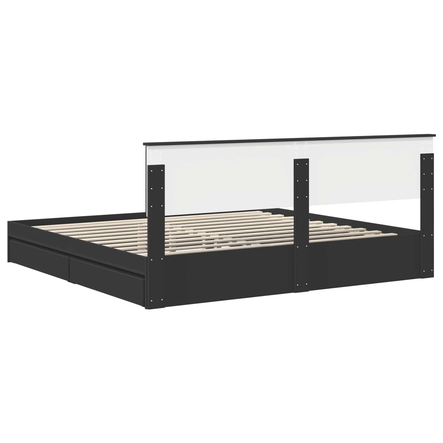 Tárolós Ágy fiókkal fejtámlával Fekete 200 x 200 cm Szerelt Fa
