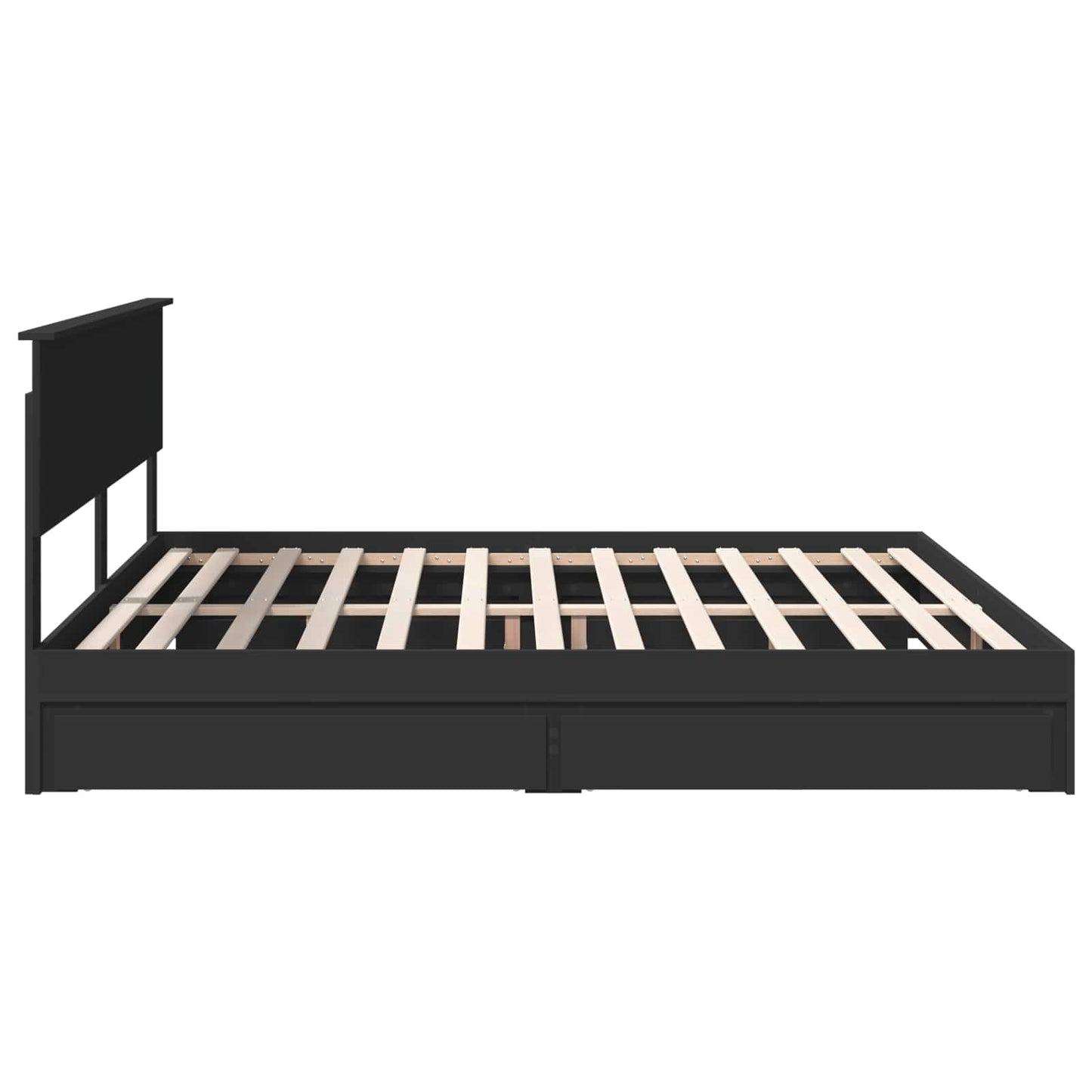 Tárolós Ágy fiókkal fejtámlával Fekete 200 x 200 cm Szerelt Fa