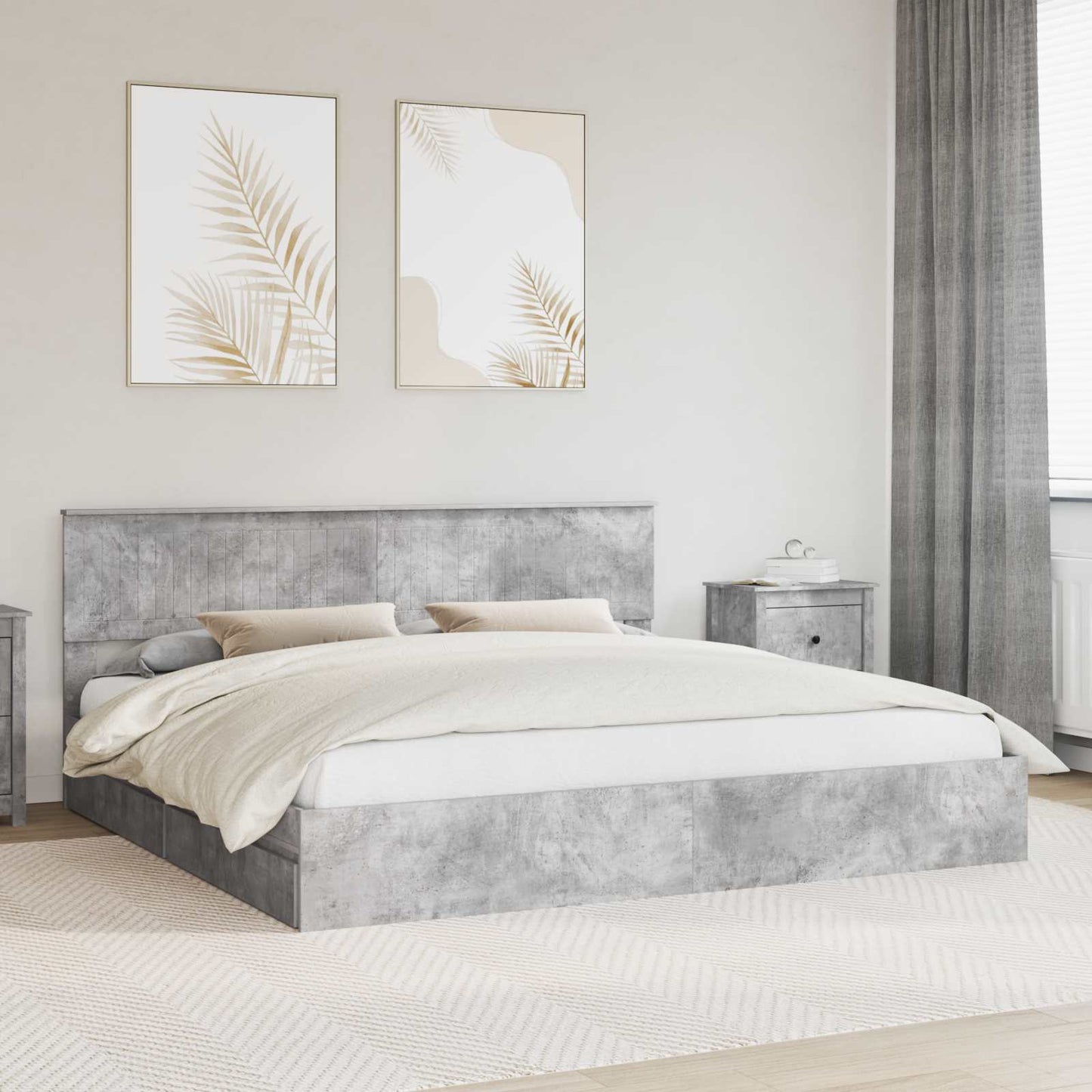 Tárolós Ágy fiókkal Beton Szürke 200 x 200 cm Szerelt Fa