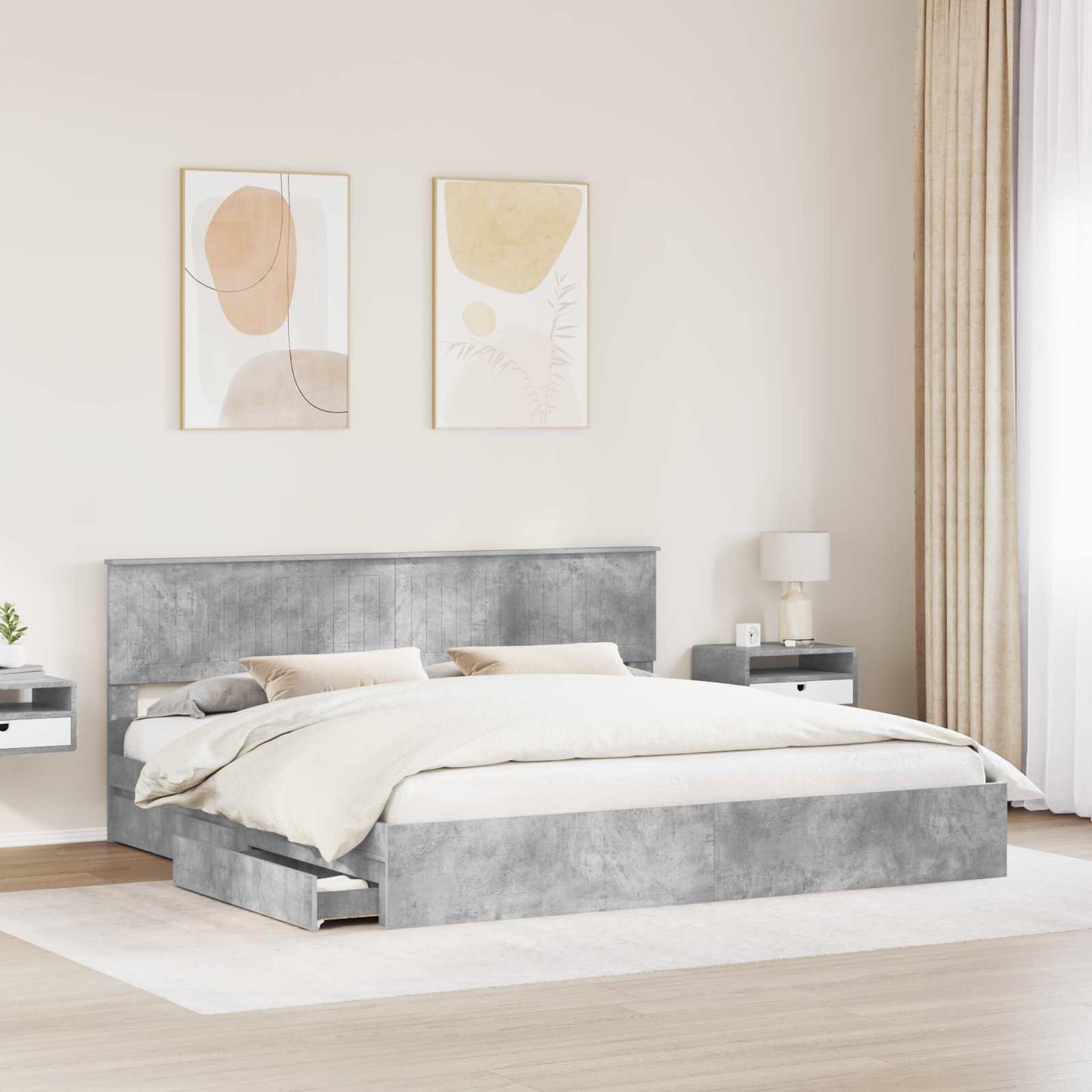 Tárolós Ágy fiókkal Beton Szürke 200 x 200 cm Szerelt Fa