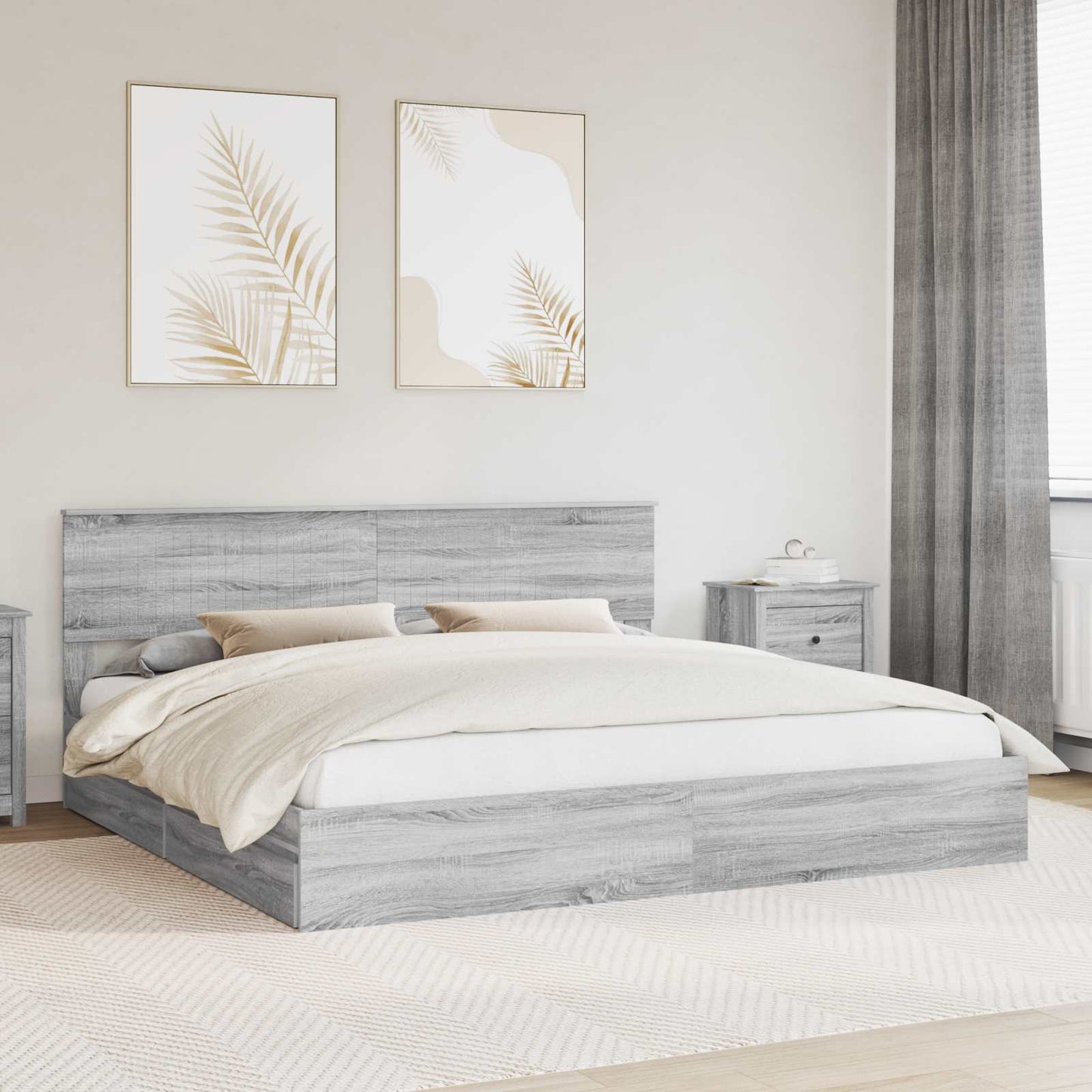 Tárolós Ágy fiókkal Szürke Sonoma 200 x 200 cm Szerelt Fa
