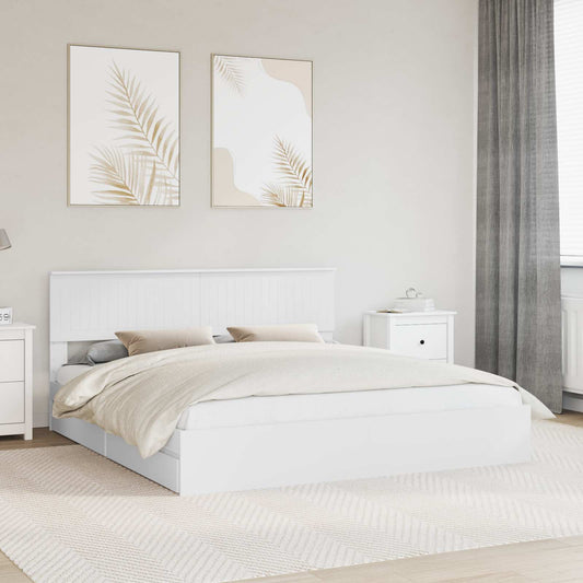 Tárolós Ágy fejtámlával fiókkal Fehér 180 x 200 cm Faanyag