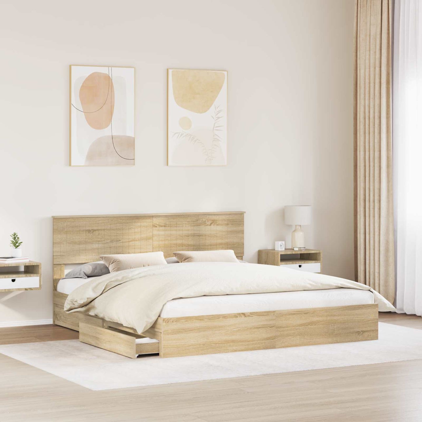 Tárolós Ágy fejtámlával Sonoma tölgy 180 x 200 cm Faanyag