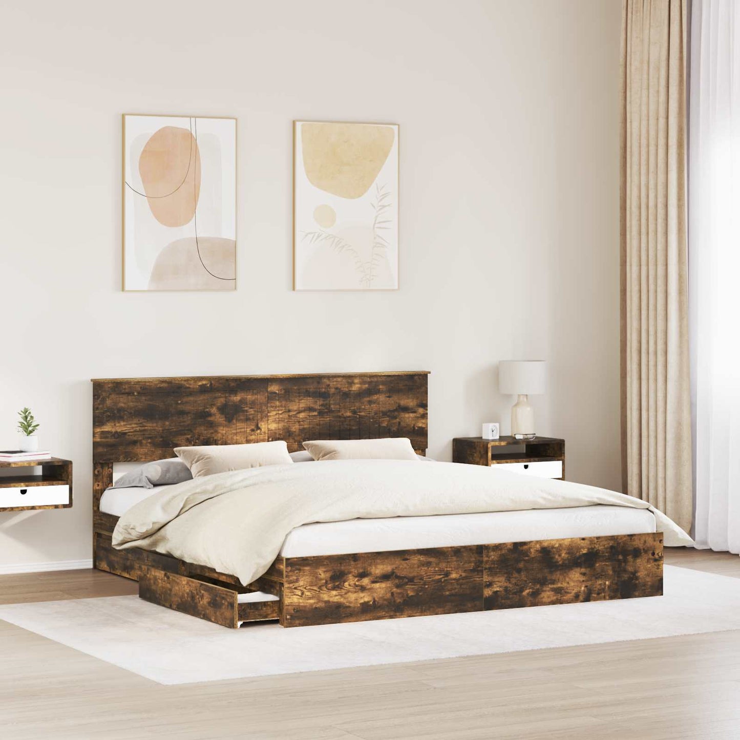Tárolós Ágy fejtámlával Füstölt tölgy 180 x 200 cm Faanyag