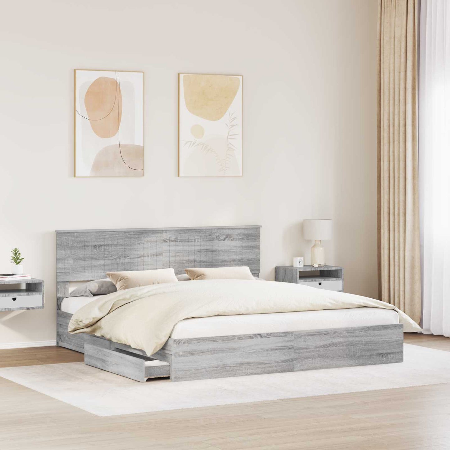 Tárolós Ágy fejtámlával Szürke Sonoma 180 x 200 cm Faanyag