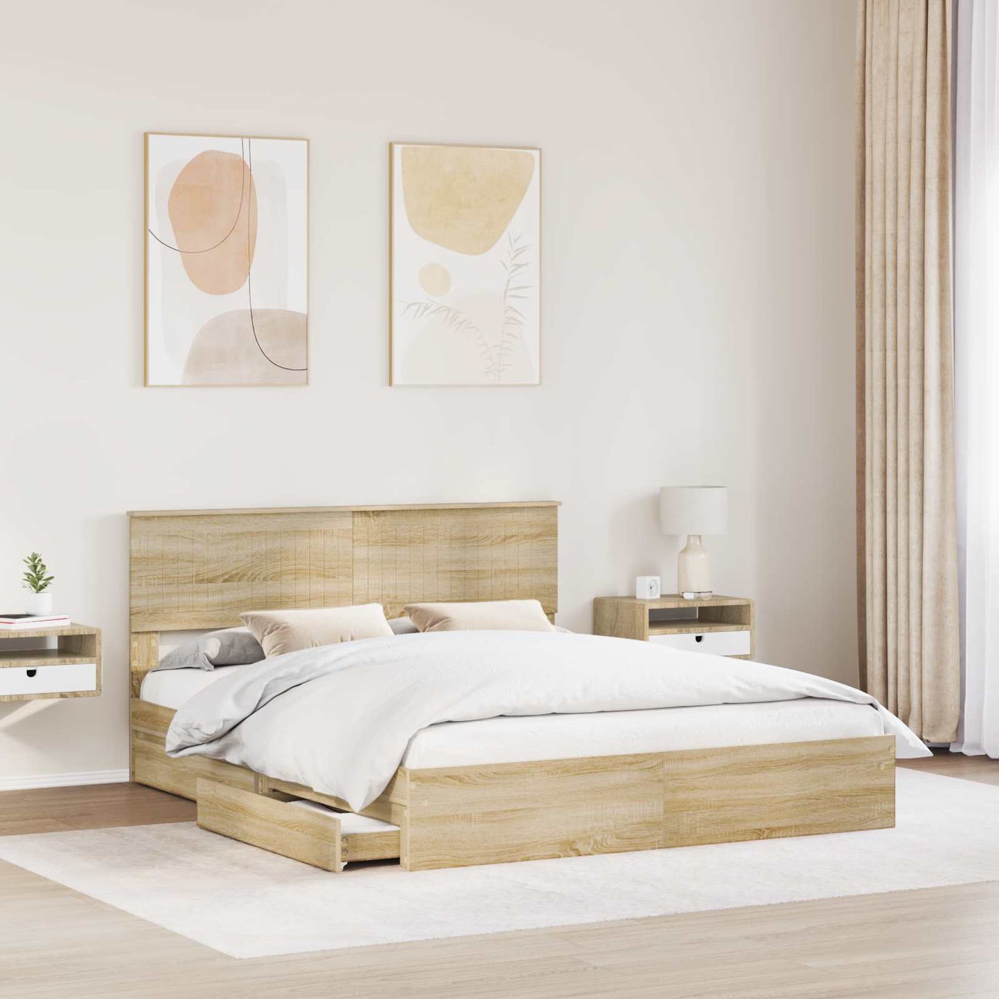 Tárolós Ágy fejtámlával Sonoma tölgy 160 x 200 cm Faanyag