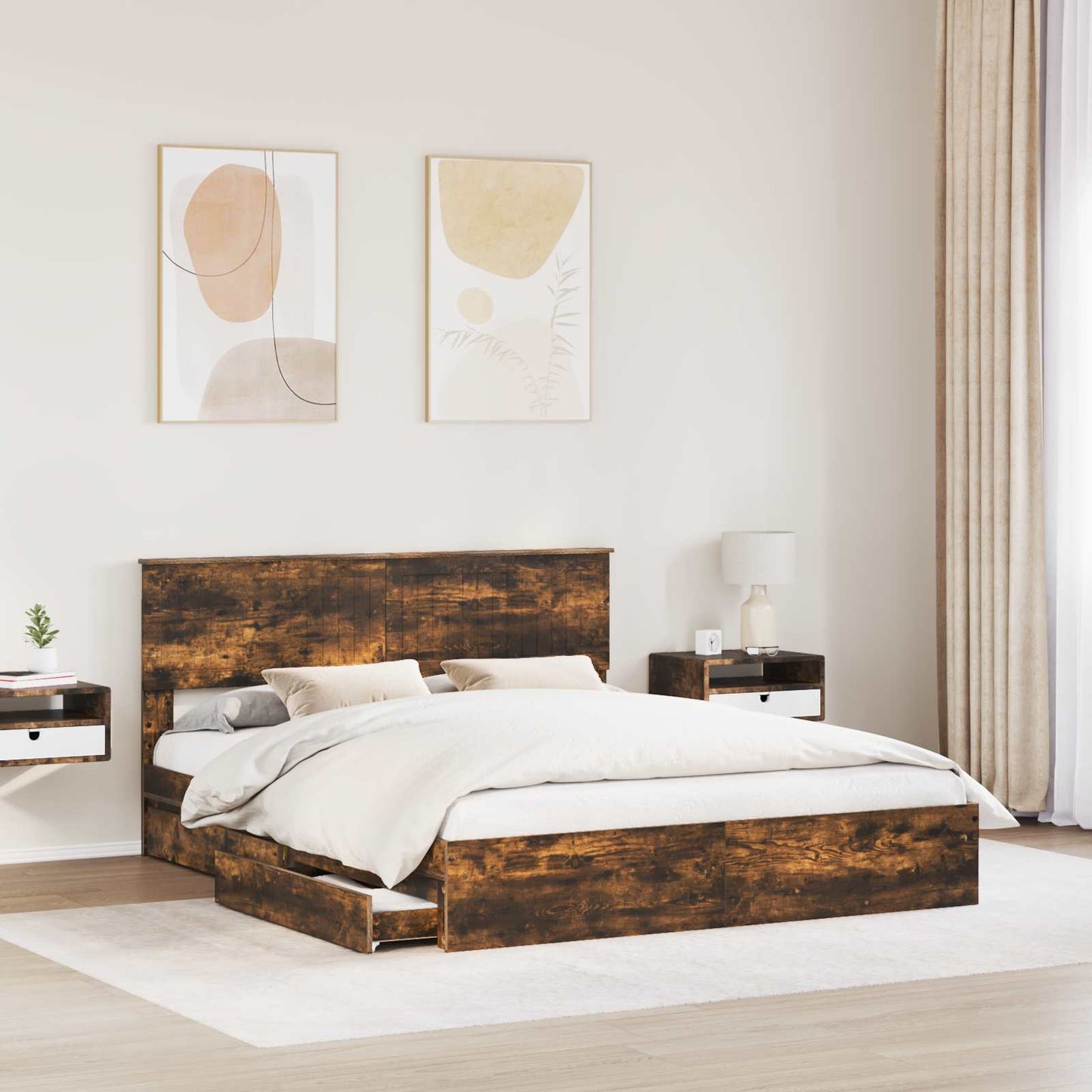 Tárolós Ágy fejtámlával Füstölt tölgy 160 x 200 cm Faanyag