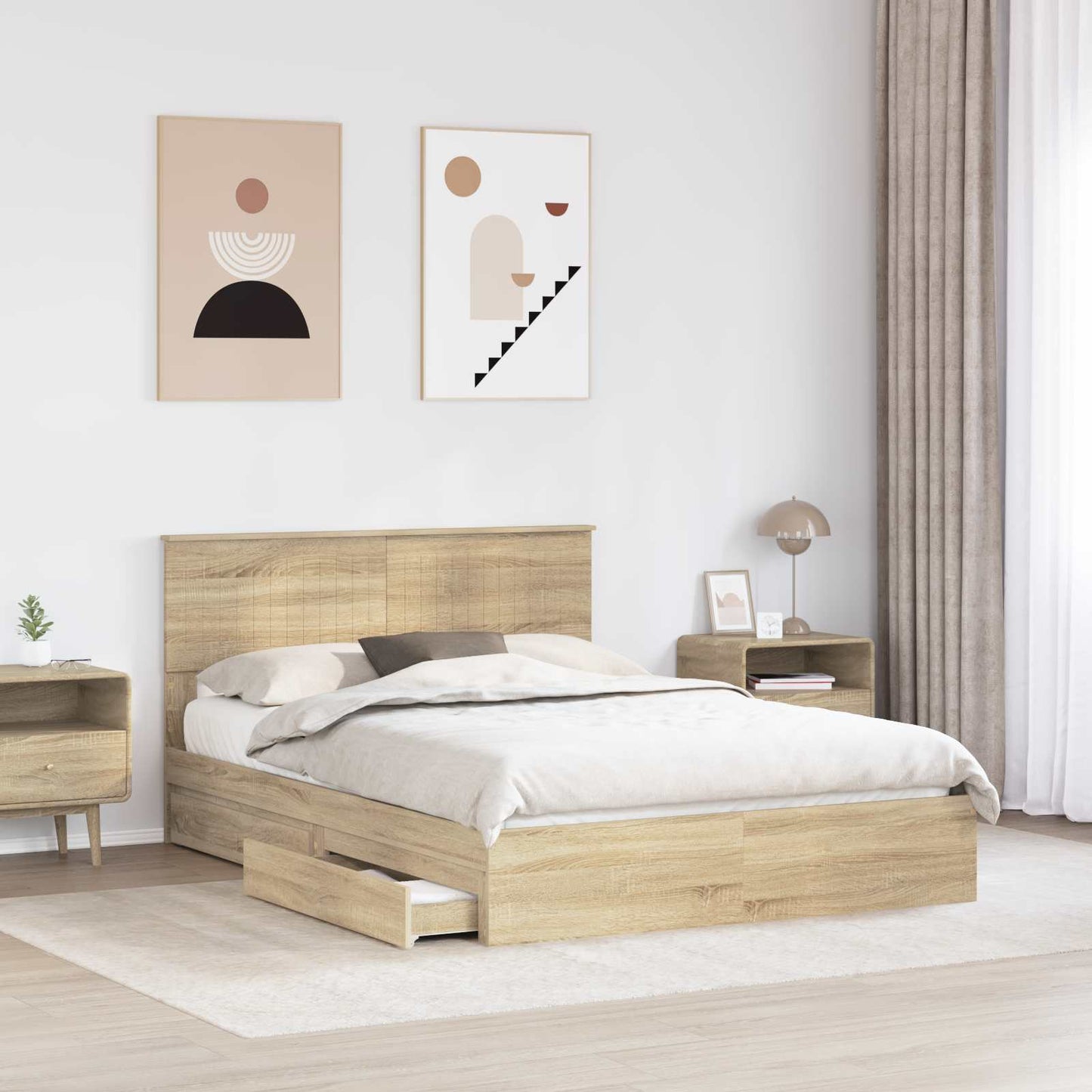 Tárolós Ágy fejtámlával Sonoma tölgy 140 x 190 cm Faanyag