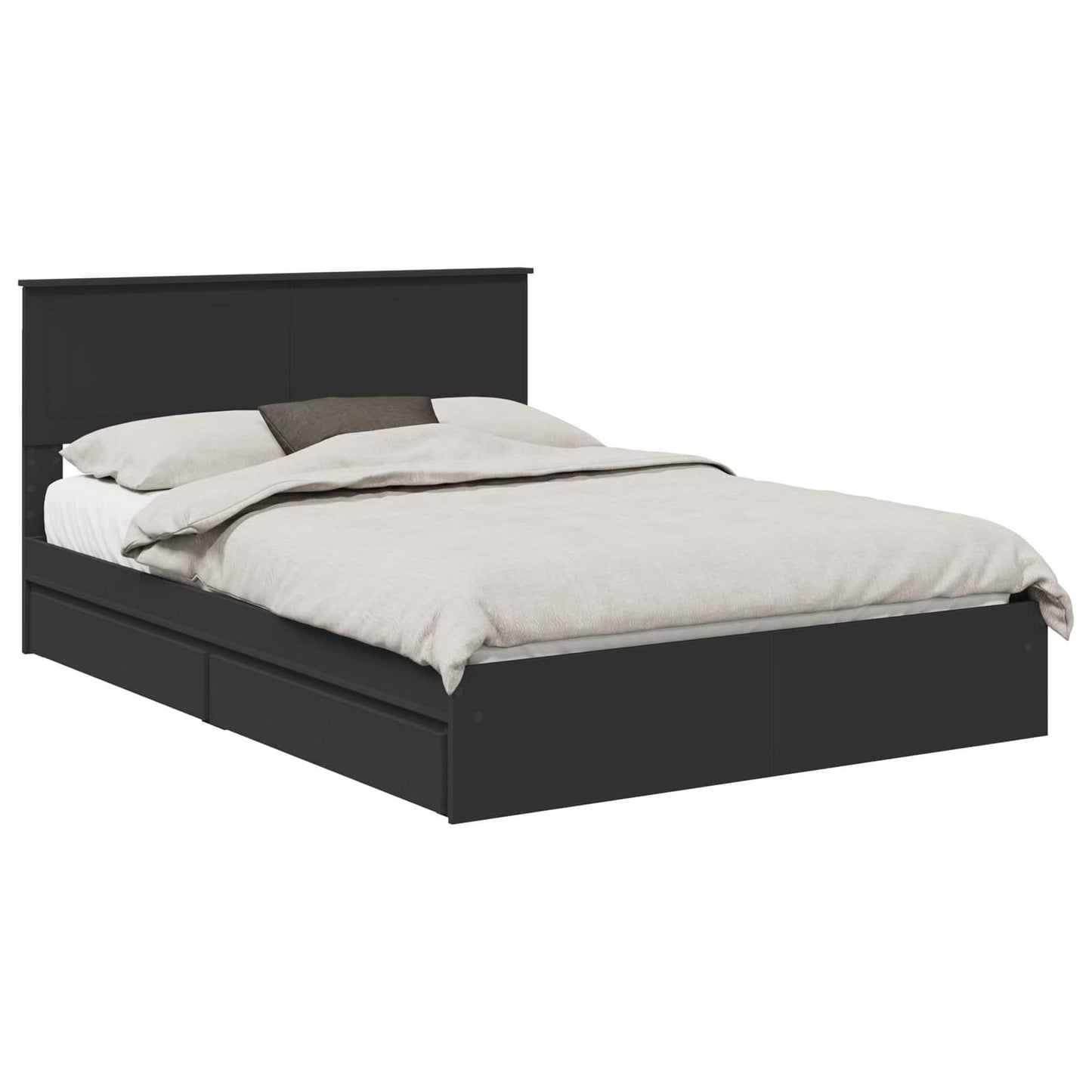 Tárolós Ágy fiókkal fejtámlával Fekete 135 x 190 cm Szerelt Fa