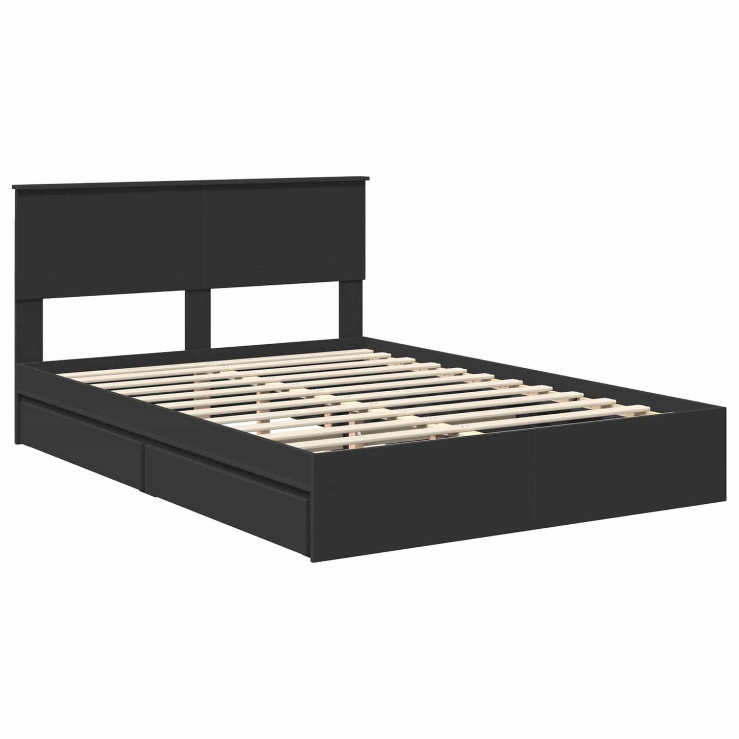Tárolós Ágy fiókkal fejtámlával Fekete 135 x 190 cm Szerelt Fa