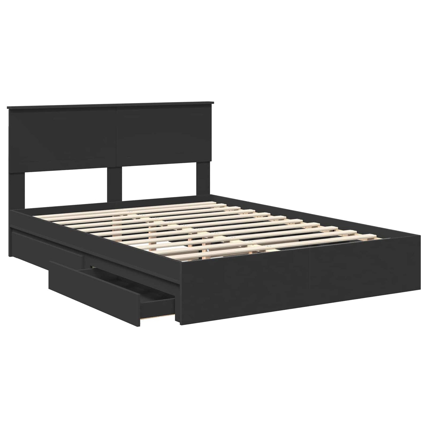 Tárolós Ágy fiókkal fejtámlával Fekete 135 x 190 cm Szerelt Fa