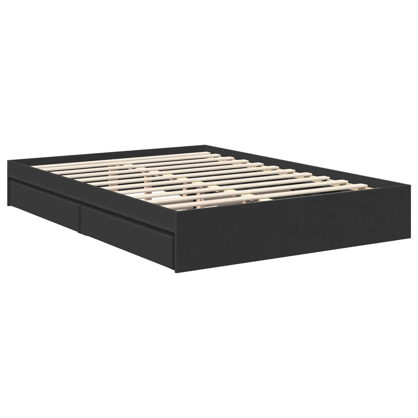Tárolós Ágy fiókkal fejtámlával Fekete 135 x 190 cm Szerelt Fa