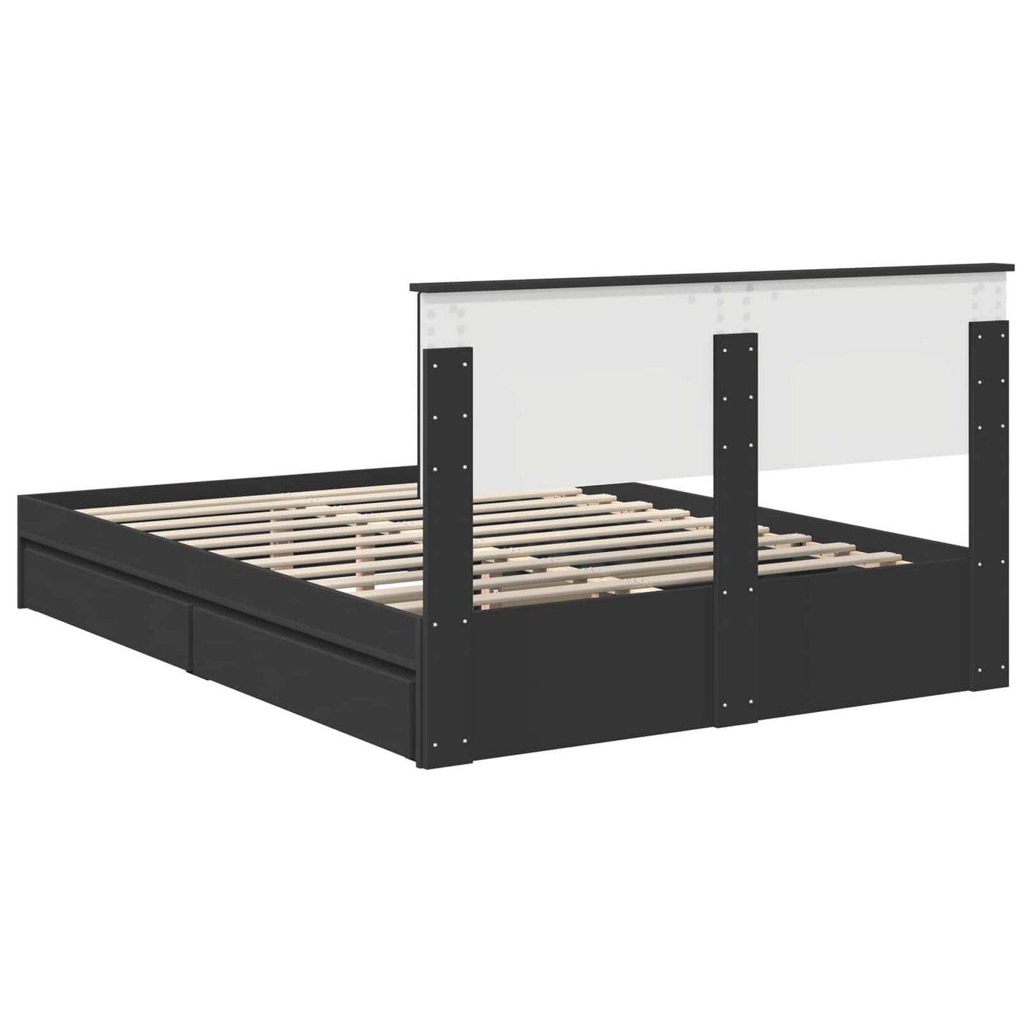 Tárolós Ágy fiókkal fejtámlával Fekete 135 x 190 cm Szerelt Fa