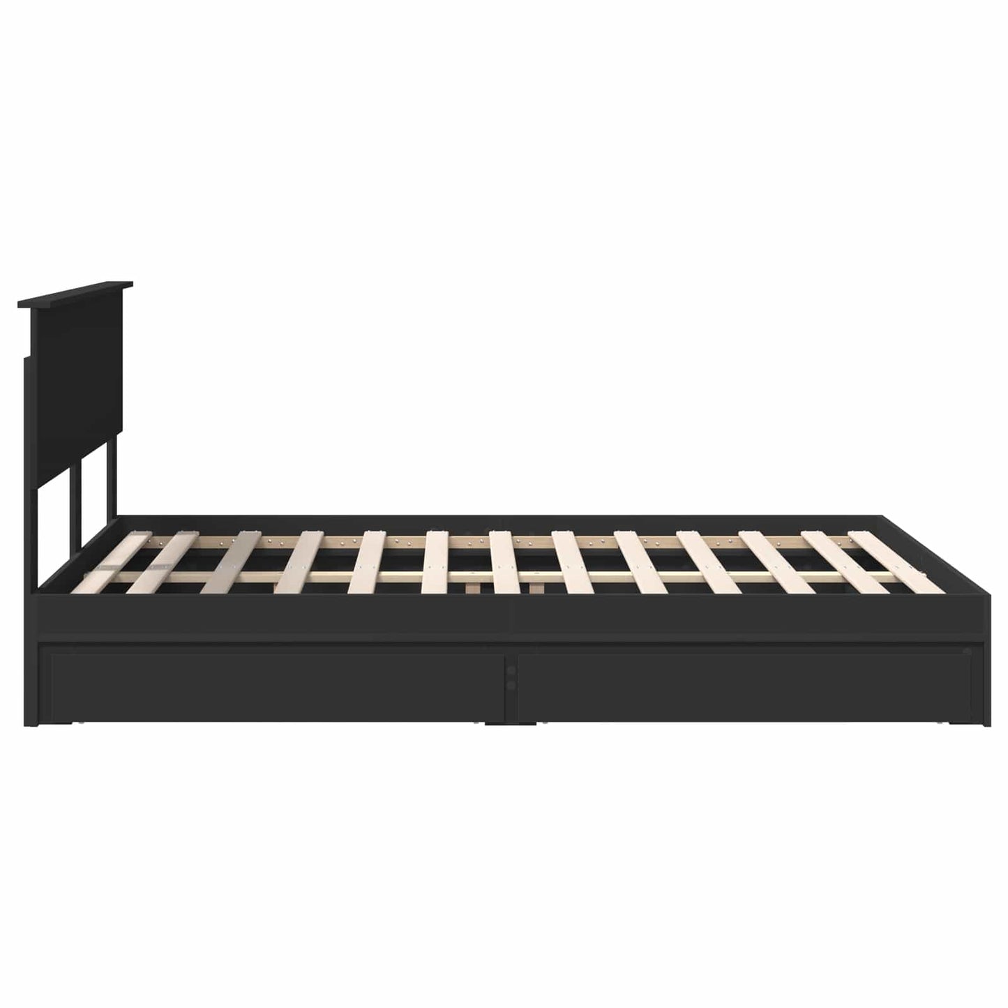 Tárolós Ágy fiókkal fejtámlával Fekete 135 x 190 cm Szerelt Fa