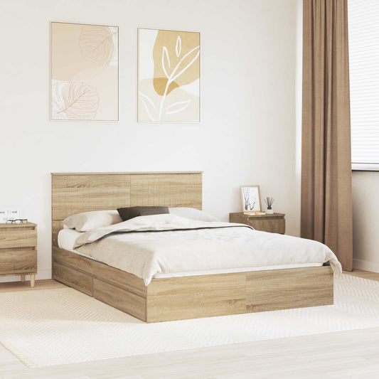 Tárolós Ágy fejtámlával Sonoma tölgy 135 x 190 cm Faanyag