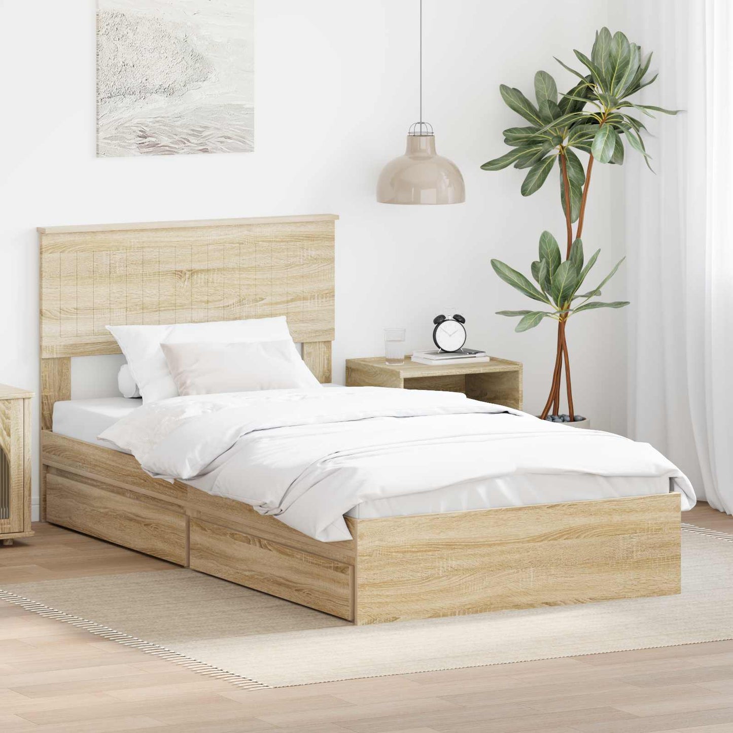 Tárolós Ágy fiókkal Sonoma tölgy 100 x 200 cm Szerelt Fa