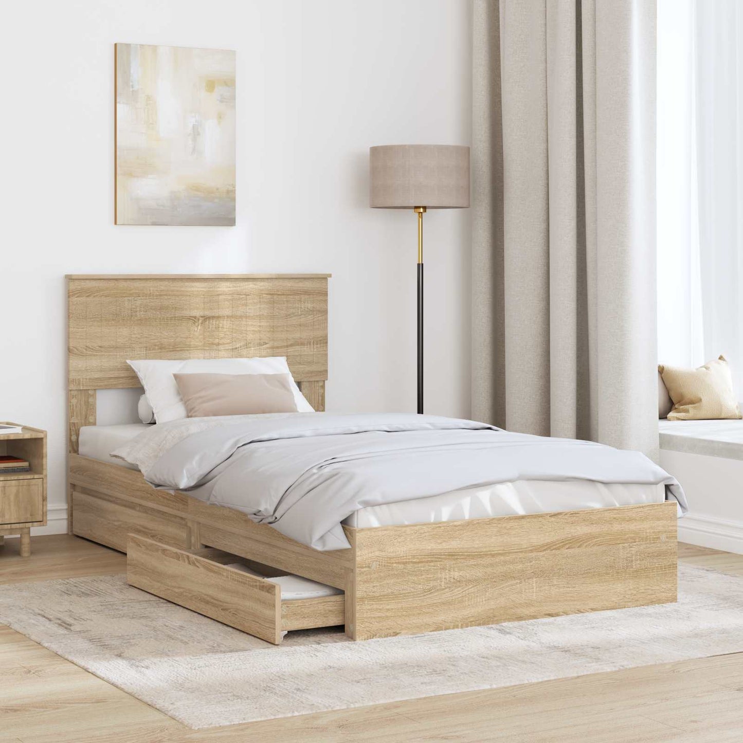 Tárolós Ágy fiókkal Sonoma tölgy 100 x 200 cm Szerelt Fa